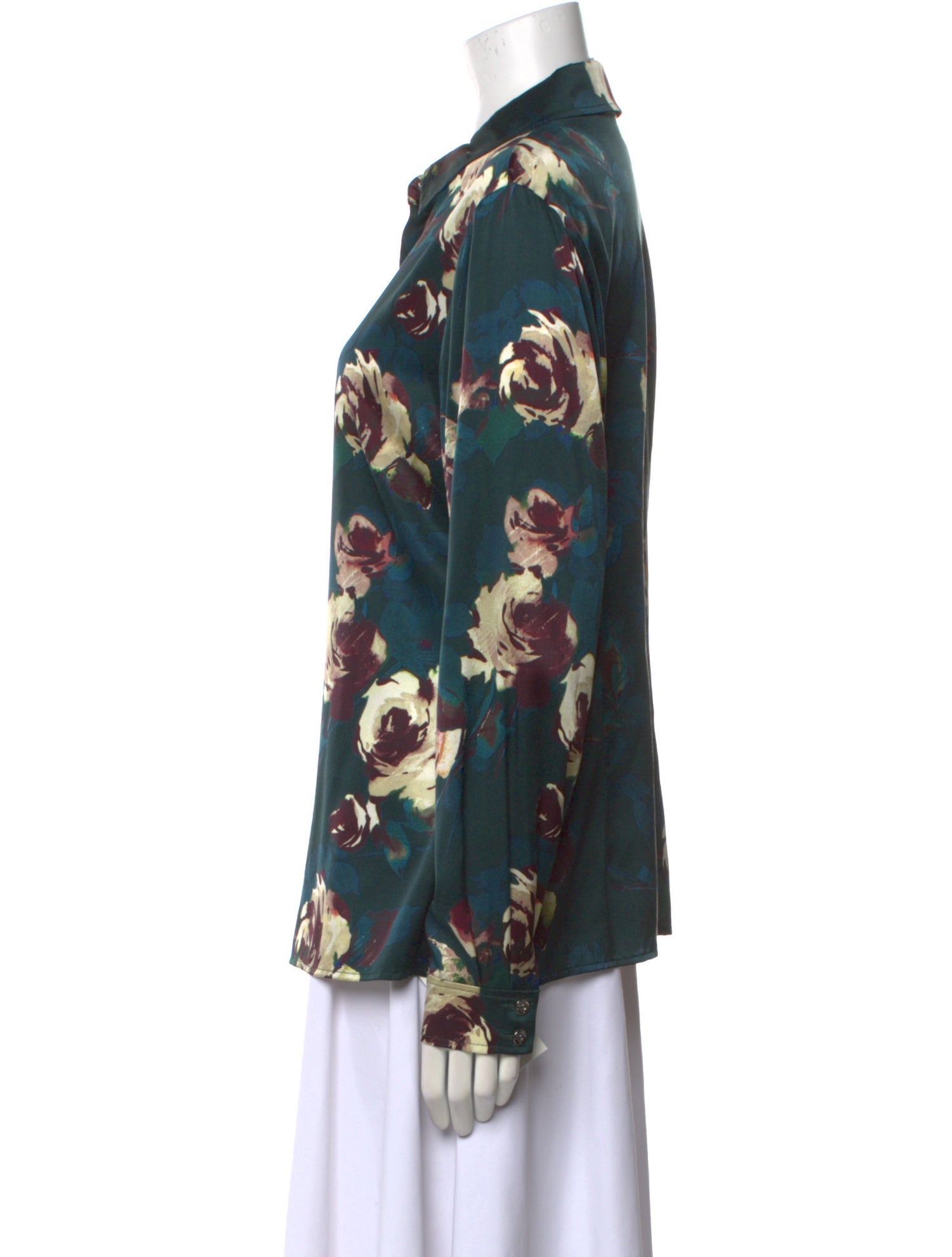 St. John Collection Silk Floral Print Button-Up Top