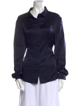 St. John Collection Silk Long Sleeve Button-Up Top