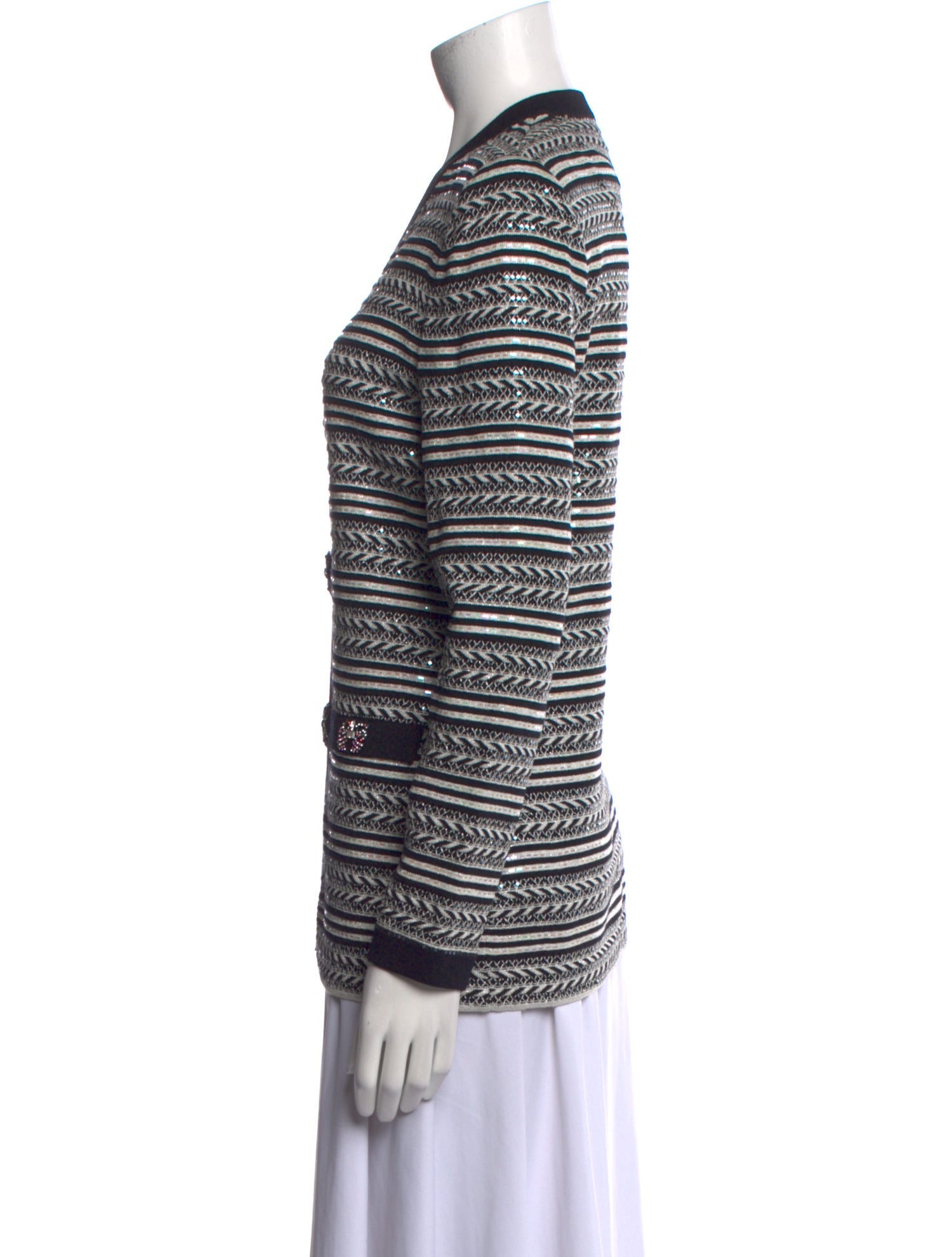 St. John Evening Striped V-Neck Sweater