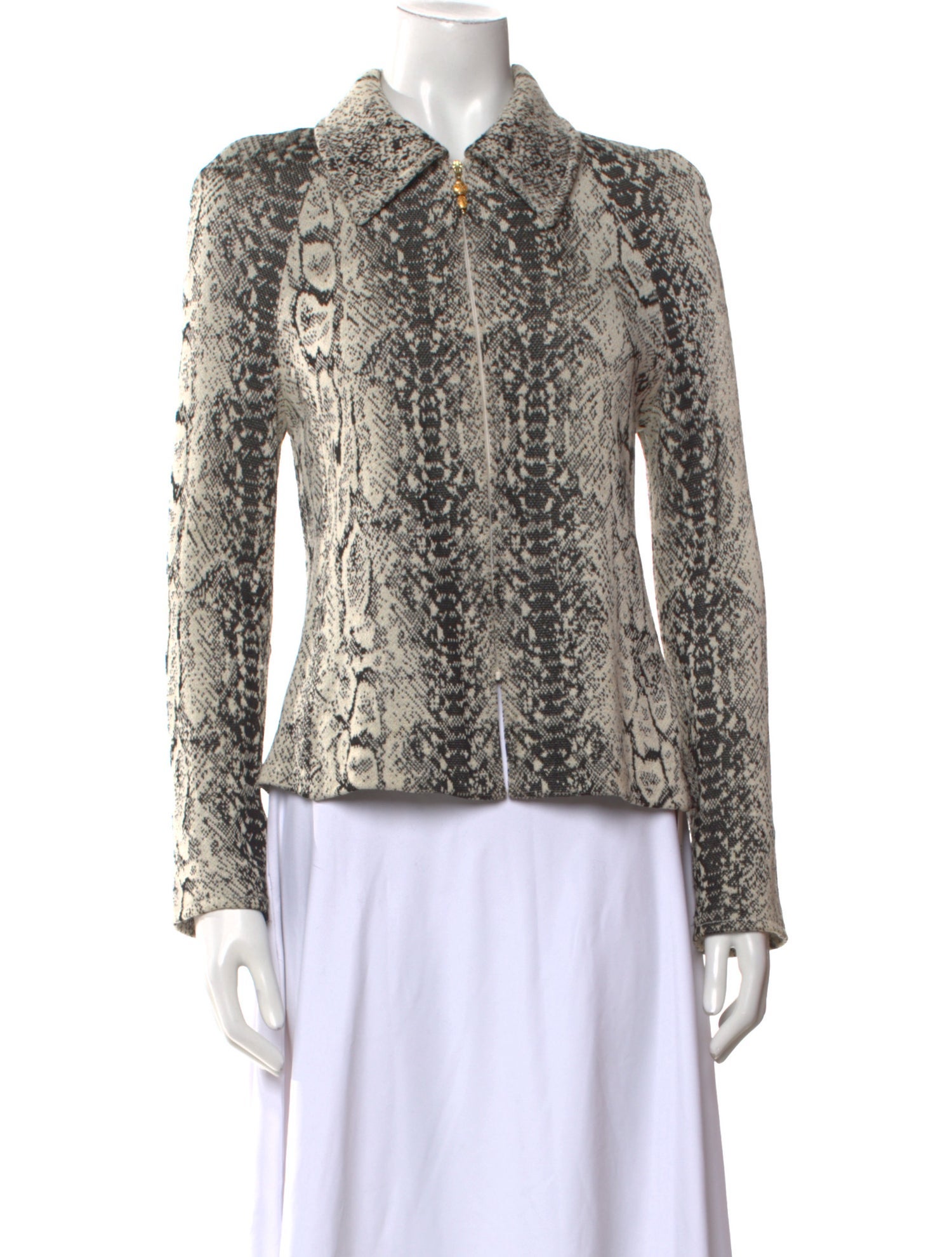 St. John Collection Animal Print Long Sleeve Button-Up Top