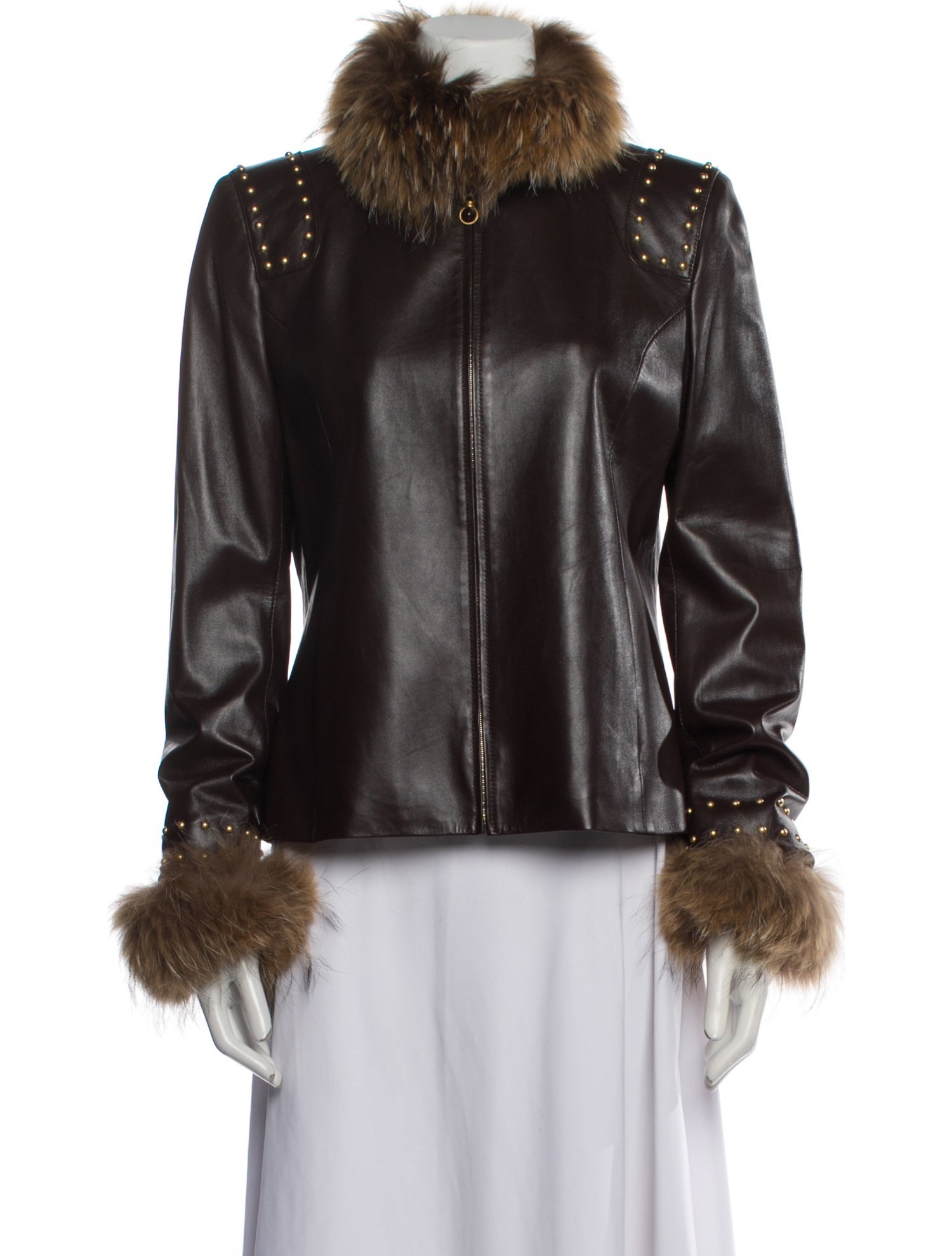 St. John Collection Lamb Leather Fur Jacket