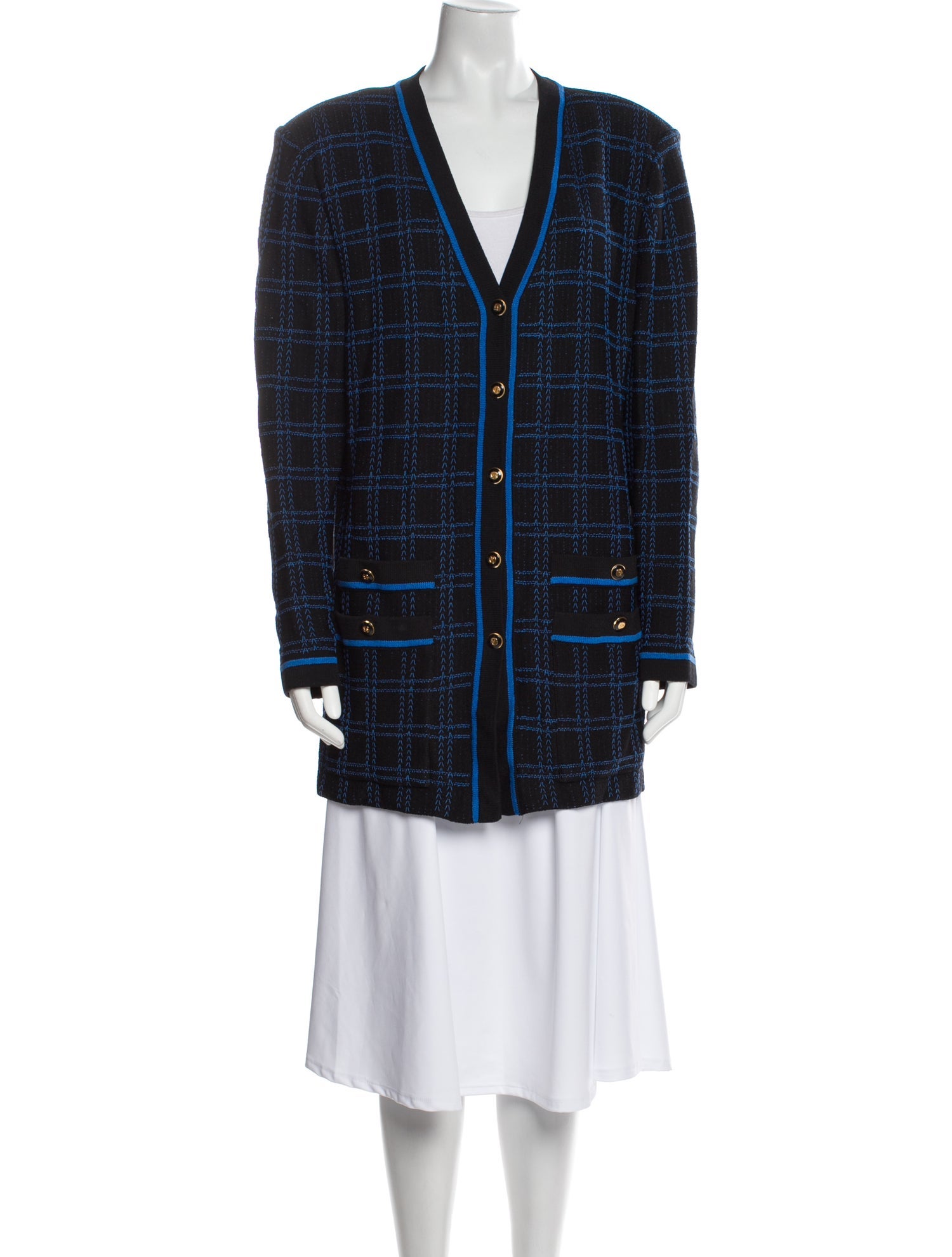 St. John Collection Plaid Print V-Neck Sweater