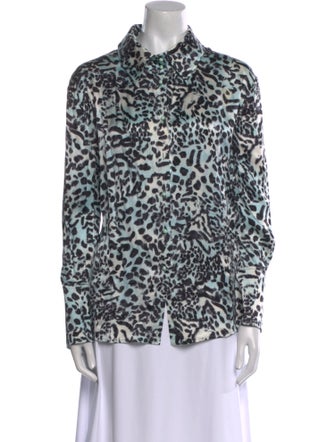 St. John Collection Silk Animal Print Button-Up Top
