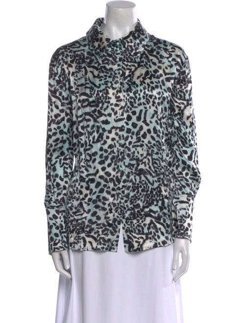 St. John Collection Silk Animal Print Button-Up Top