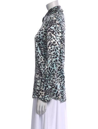 St. John Collection Silk Animal Print Button-Up Top