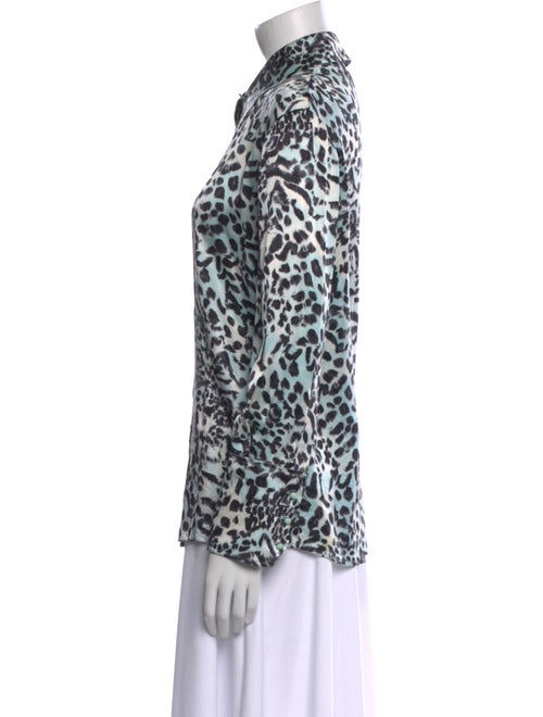 St. John Collection Silk Animal Print Button-Up Top