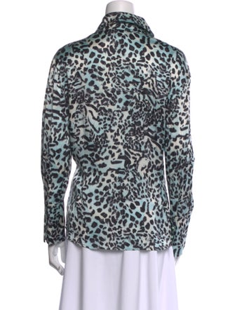 St. John Collection Silk Animal Print Button-Up Top