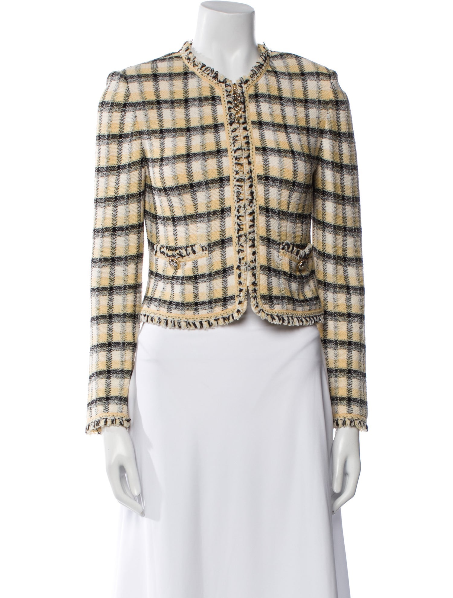 St. John Collection Wool Plaid Print Evening Jacket