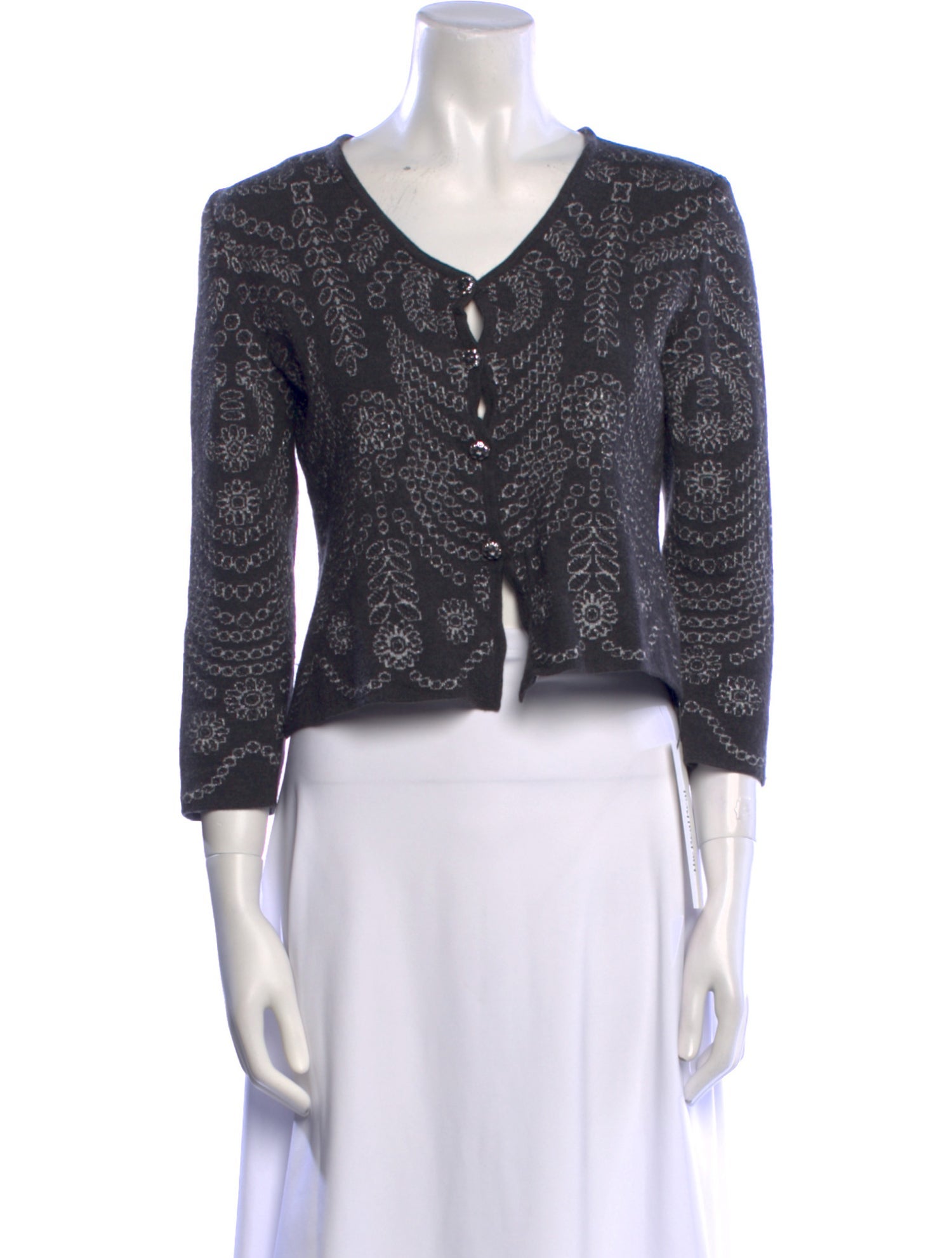 St. John Collection Printed V-Neck Sweater