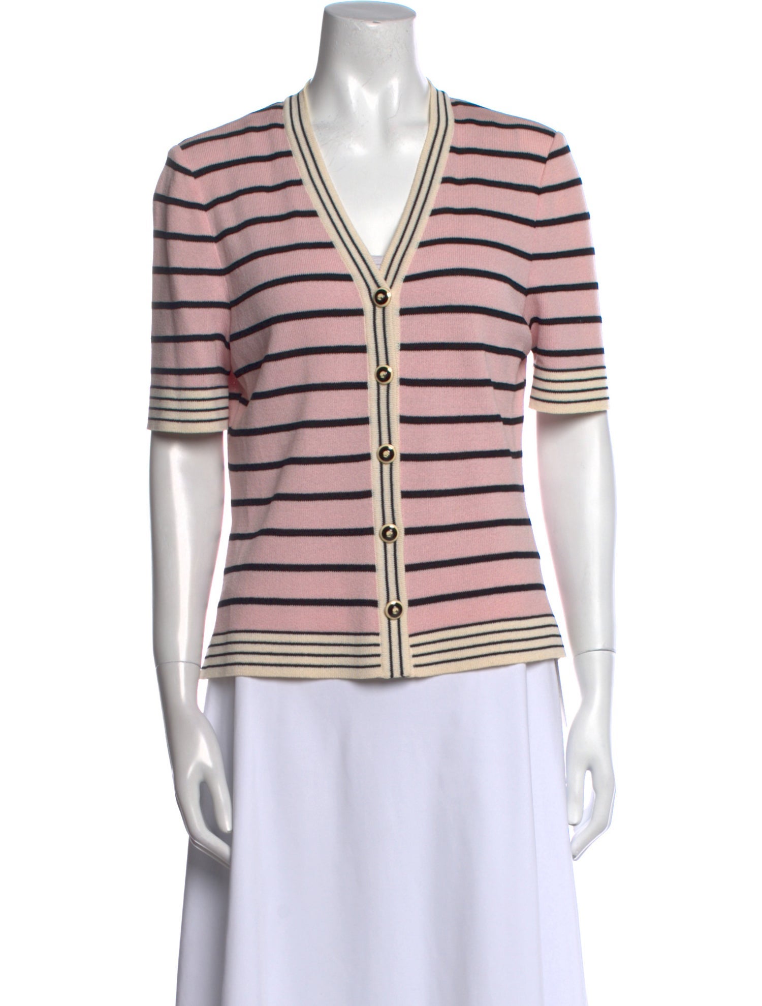 St. John Collection Striped V-Neck Top