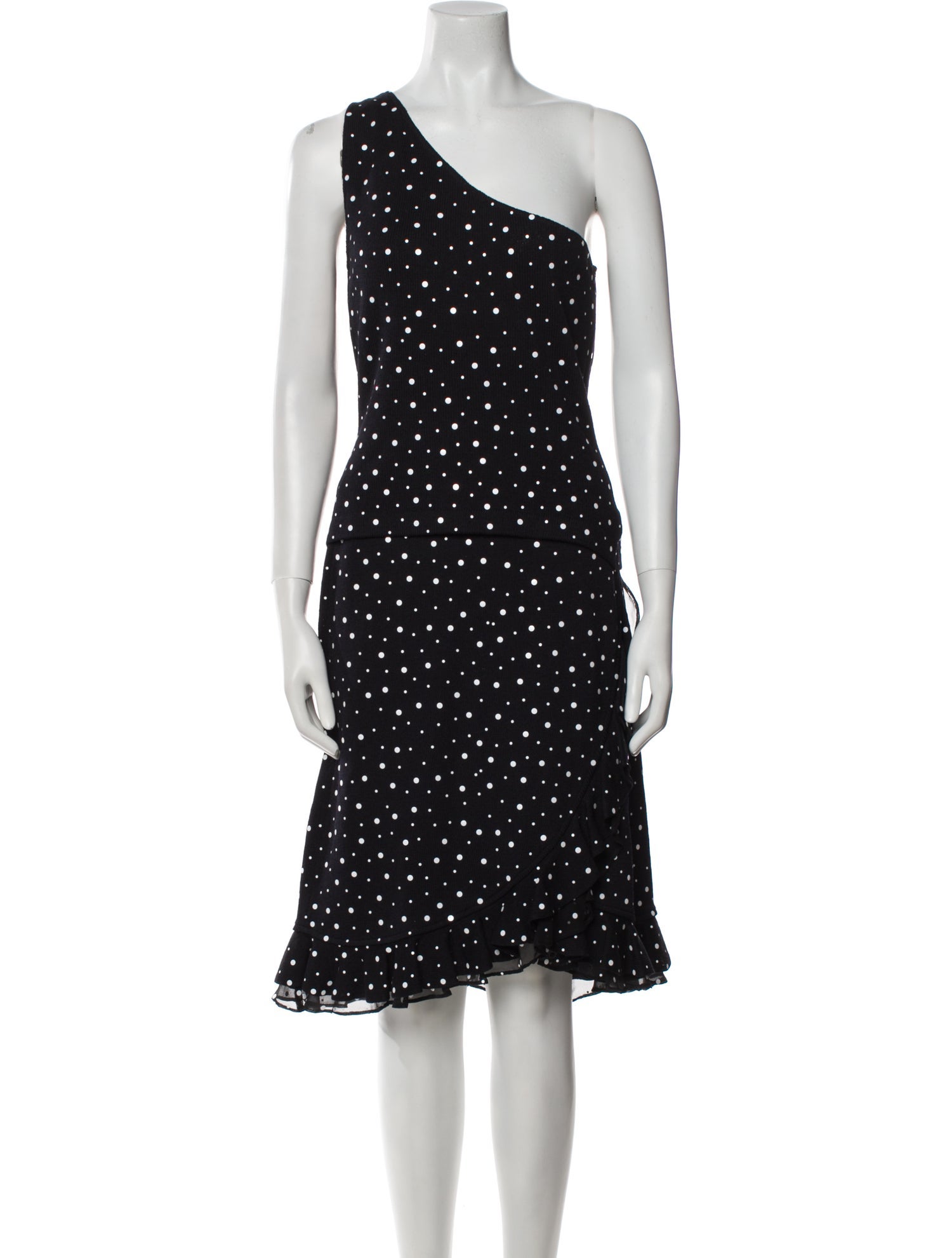 St. John Collection Polka Dot Print Ruffle Embellishment Skirt Set