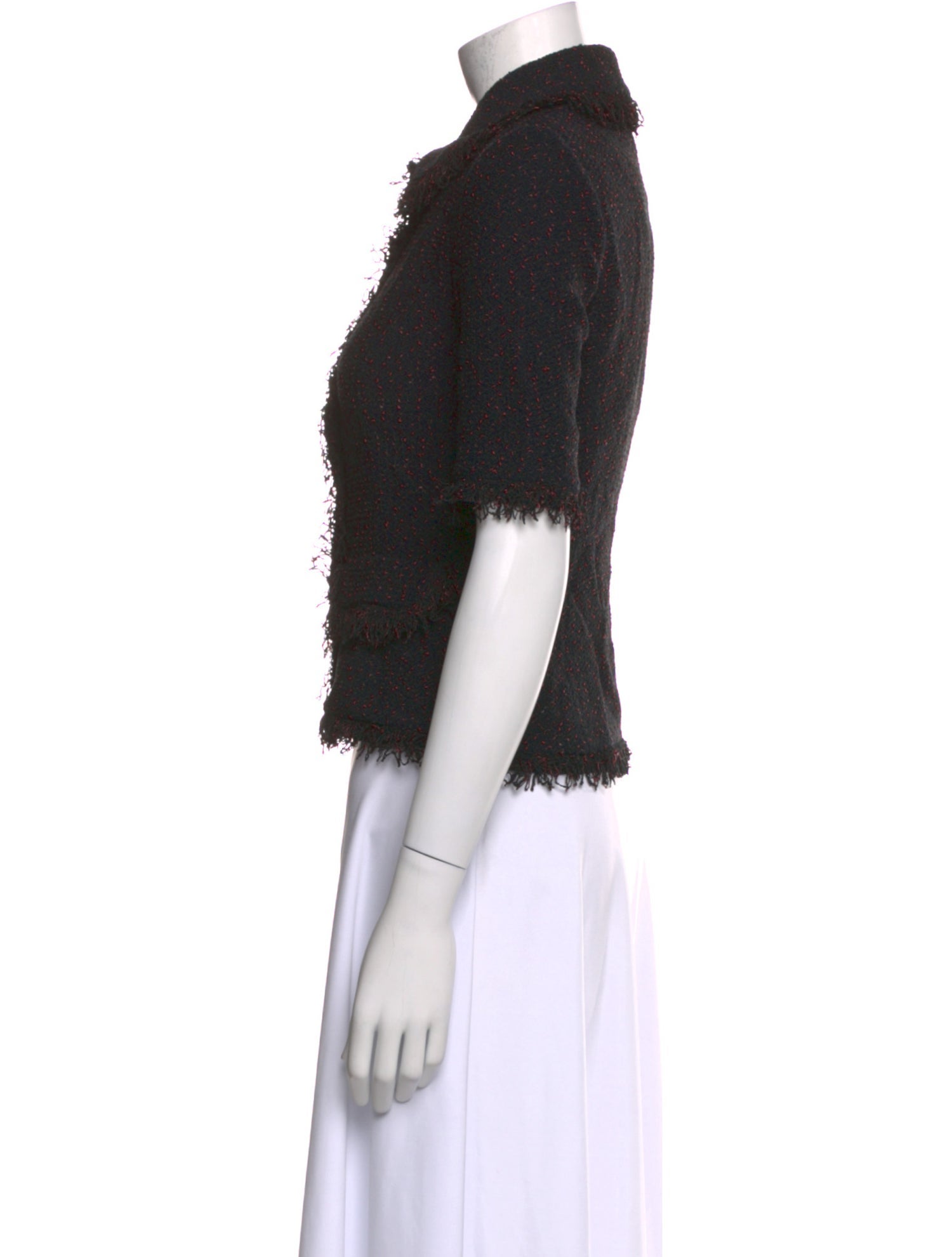 St. John Collection Tweed Pattern Short Sleeve Button-Up Top