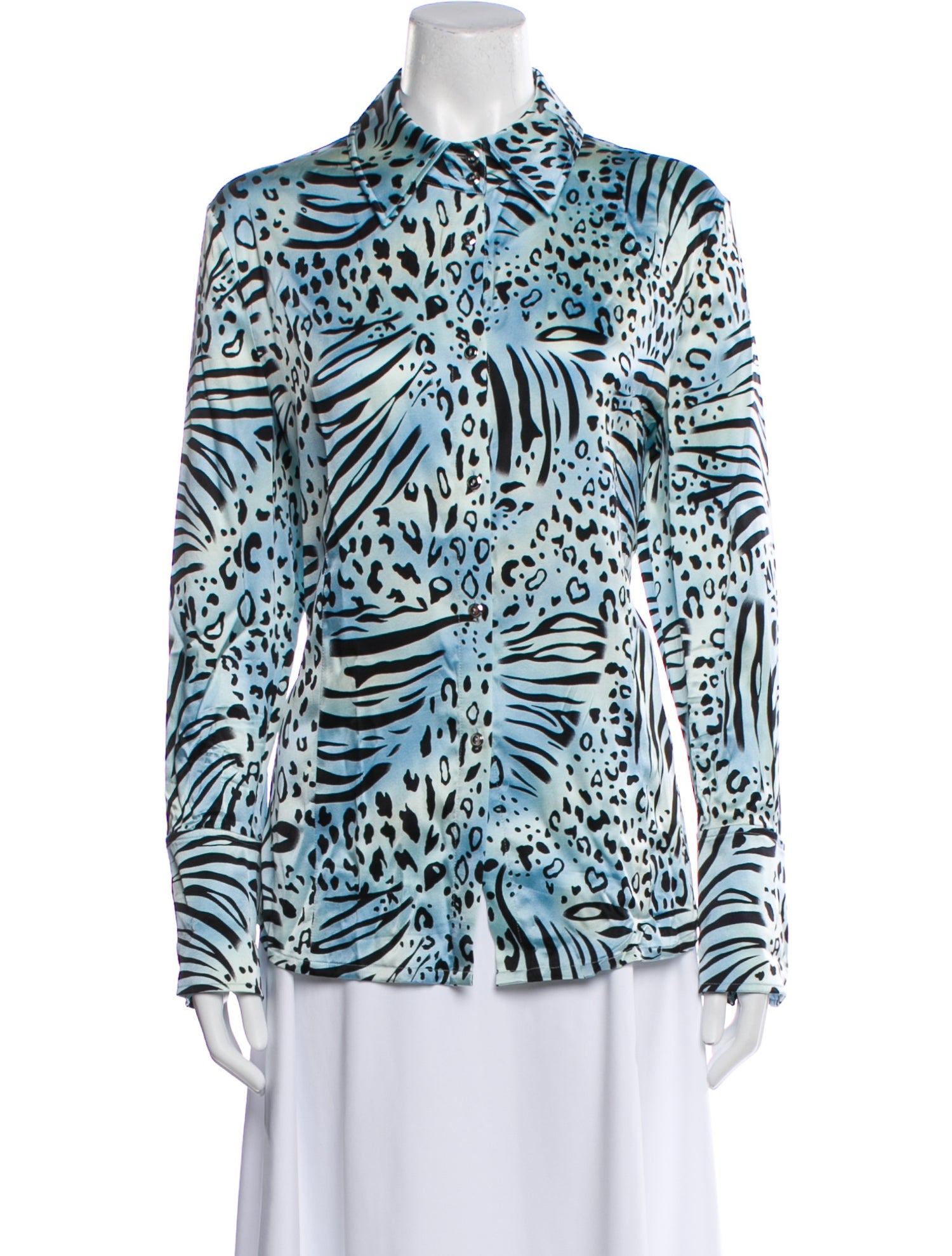 St. John Collection Silk Printed Button-Up Top