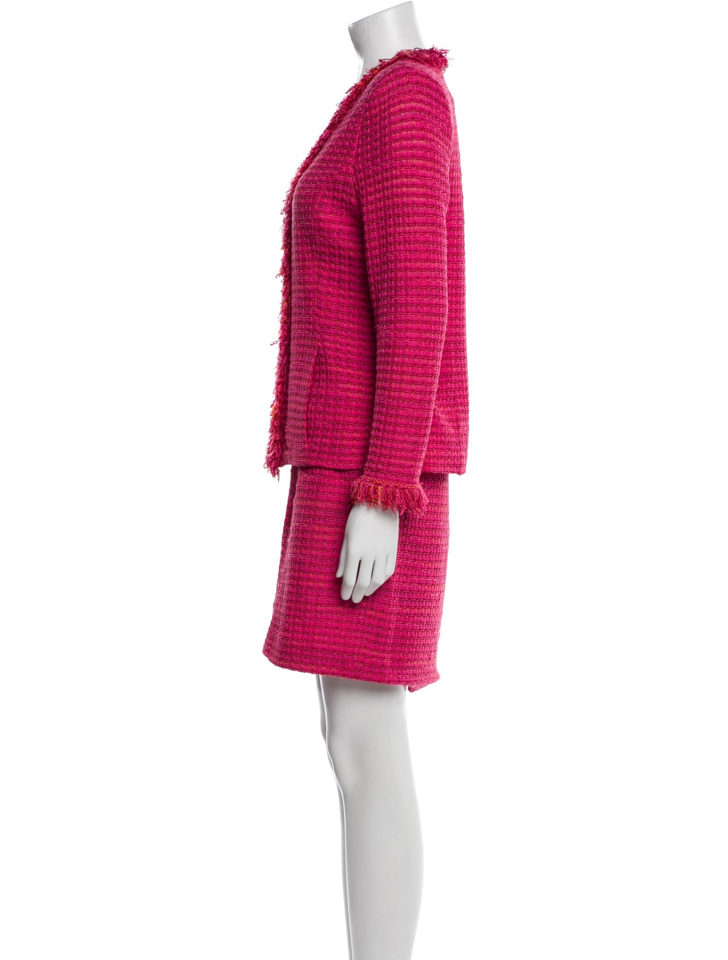 St. John Collection Striped Fringe Trim Accent Skirt Suit