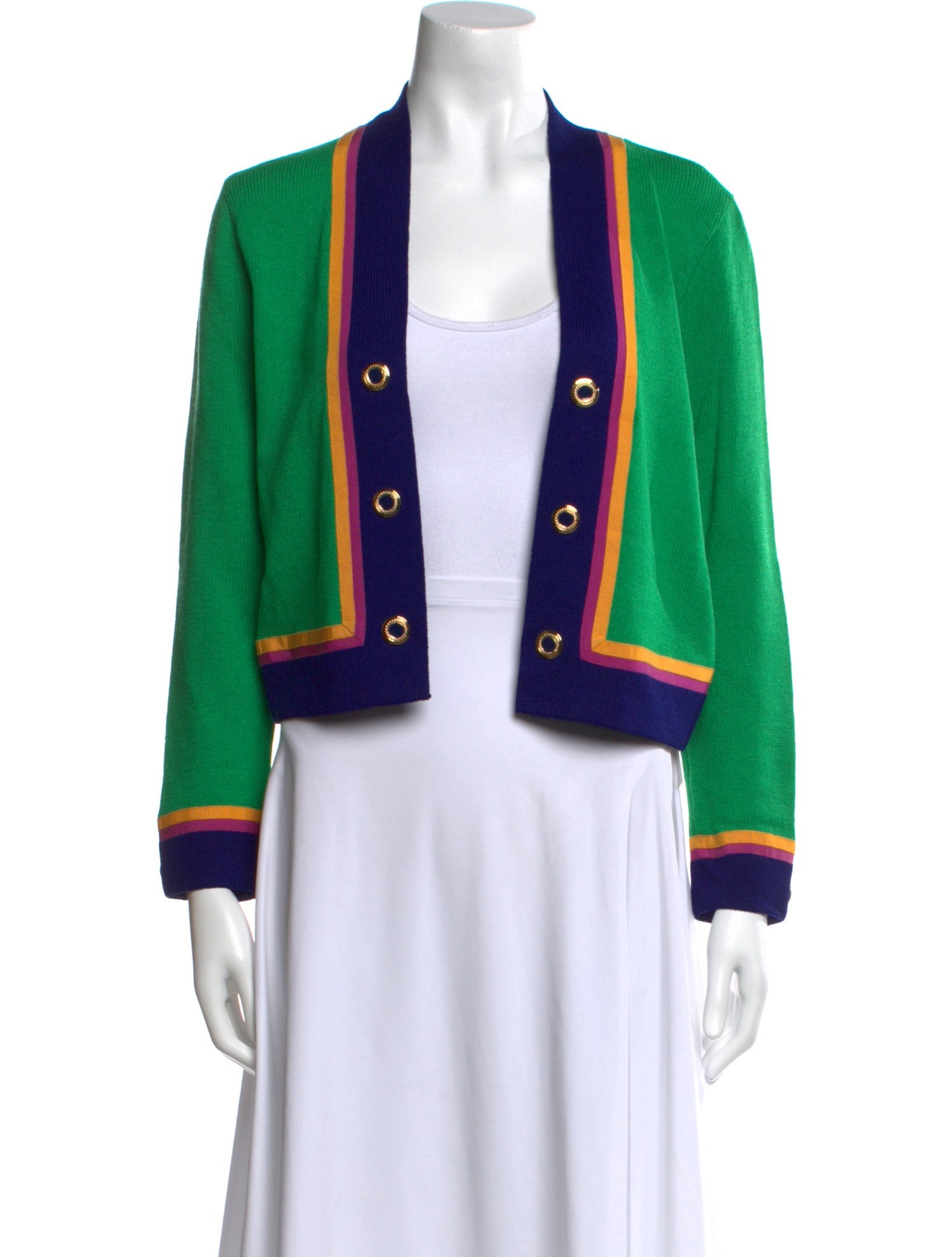 St. John Collection Colorblock Pattern Open Front Sweater