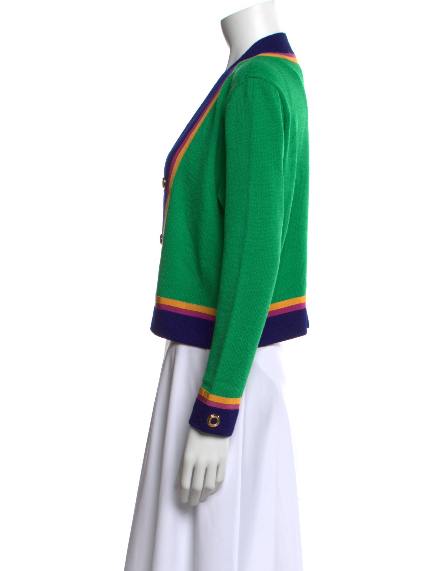 St. John Collection Colorblock Pattern Open Front Sweater