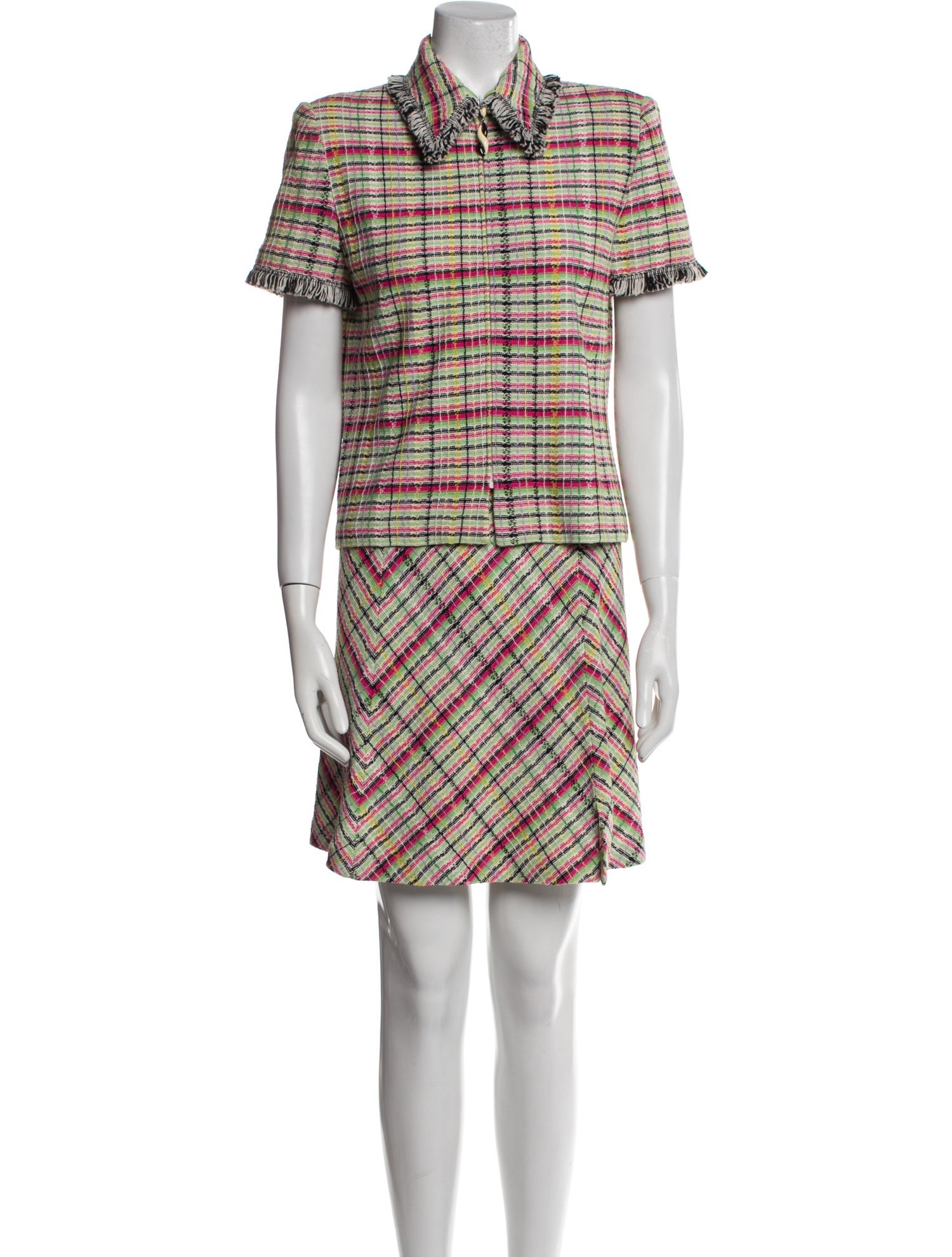 St. John Collection Striped Fringe Trim Accent Skirt Set