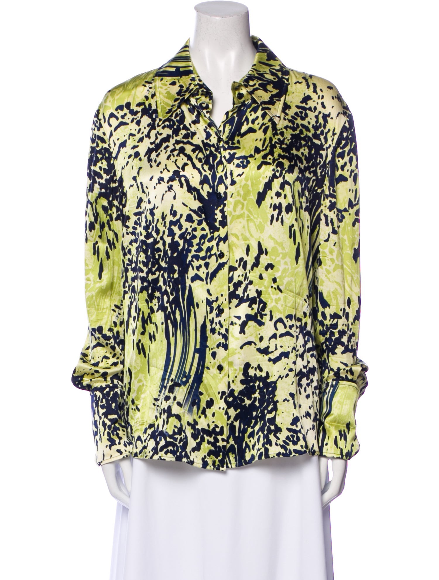 St. John Collection Silk Printed Button-Up Top