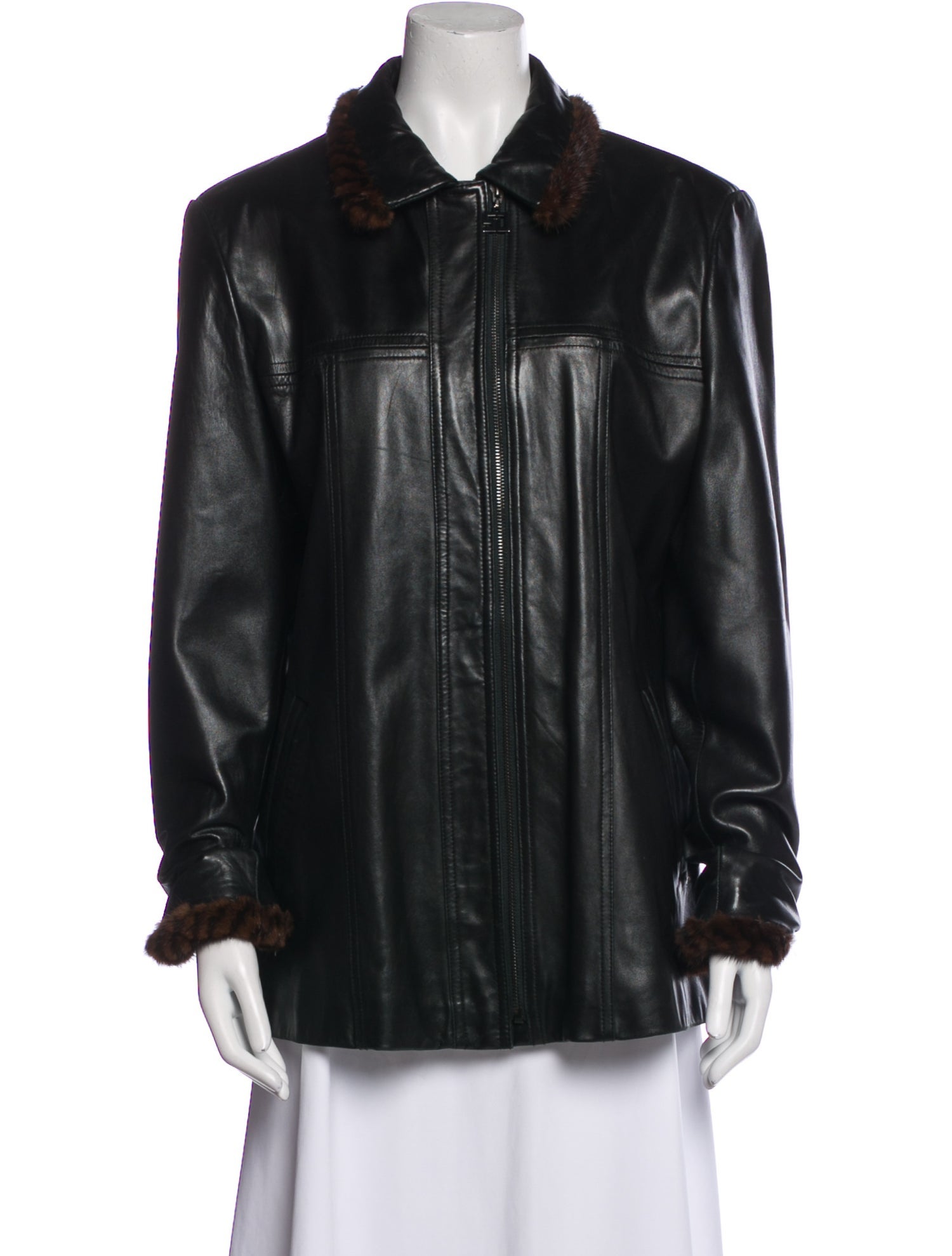 St. John Collection Leather Fur Jacket