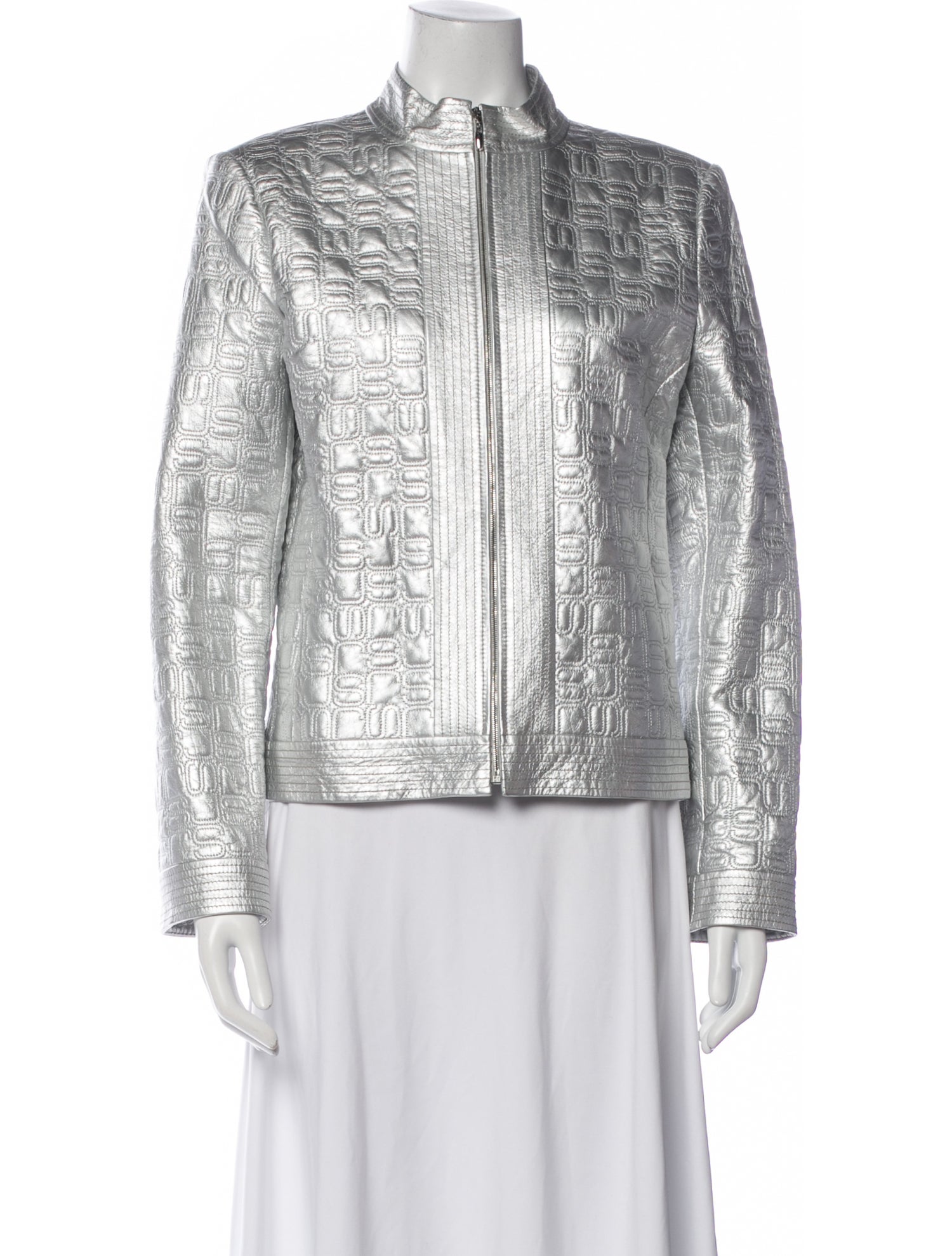 St. John Collection Lamb Leather Tweed Pattern Jacket