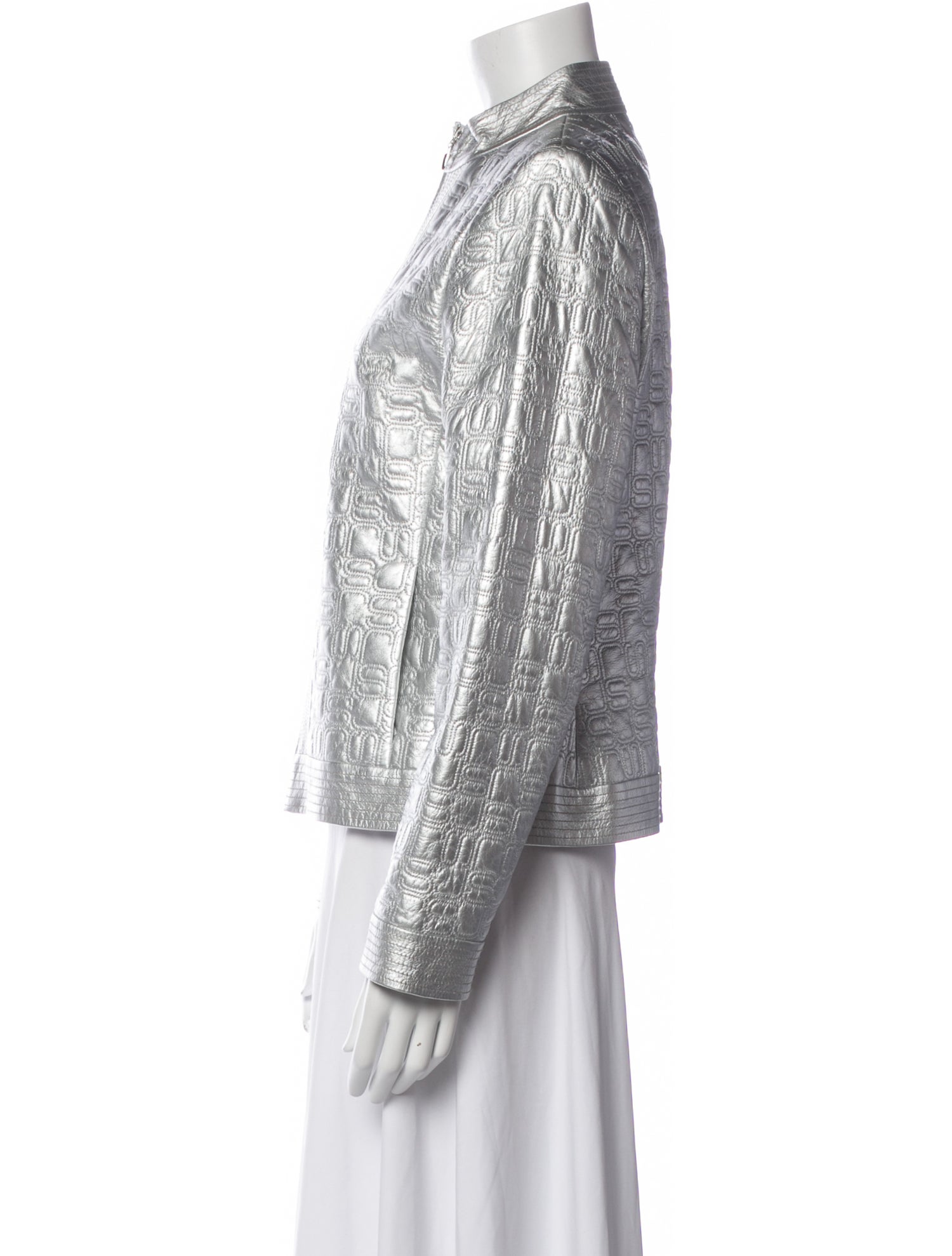 St. John Collection Lamb Leather Tweed Pattern Jacket