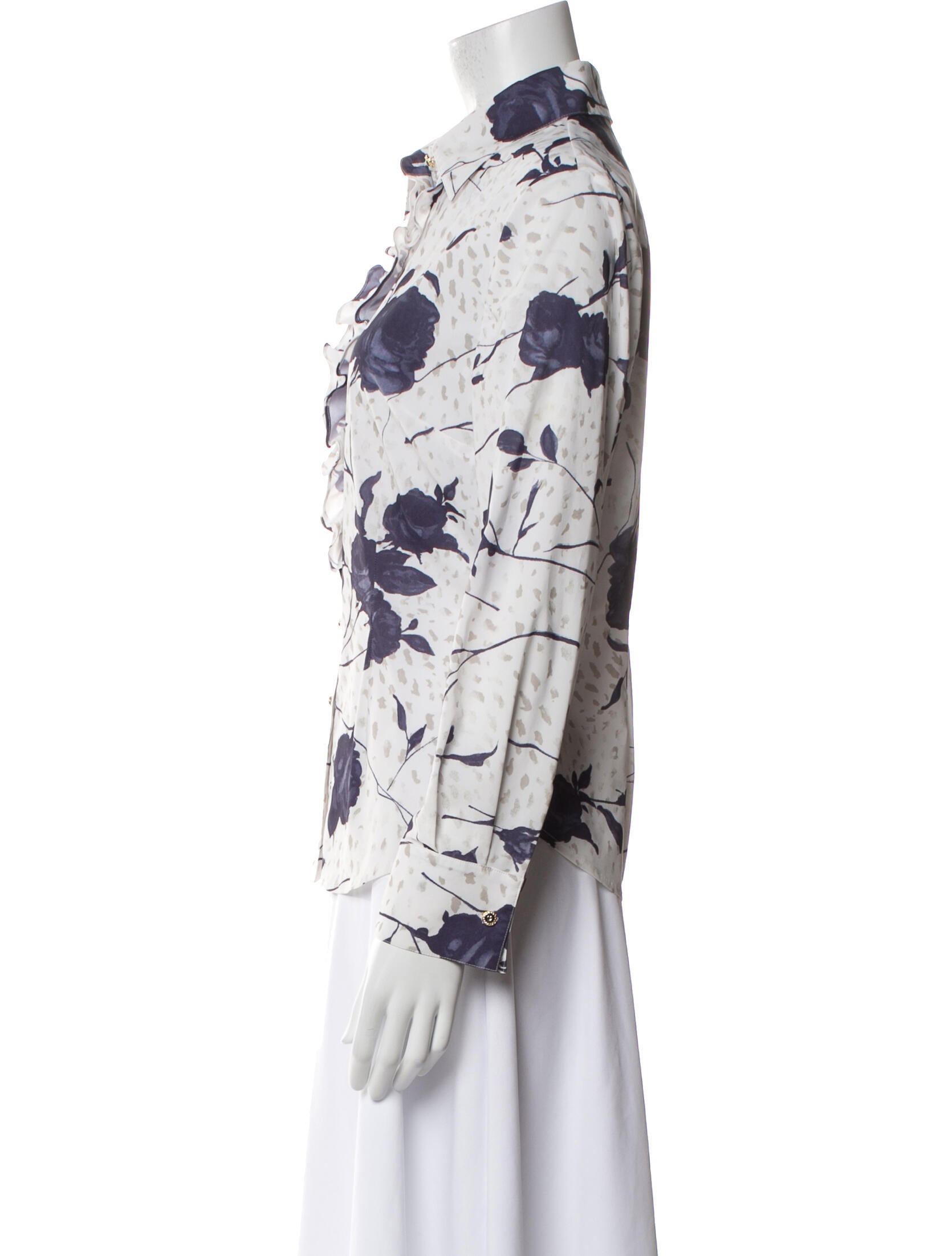 St. John Collection Floral Print Long Sleeve Button-Up Top