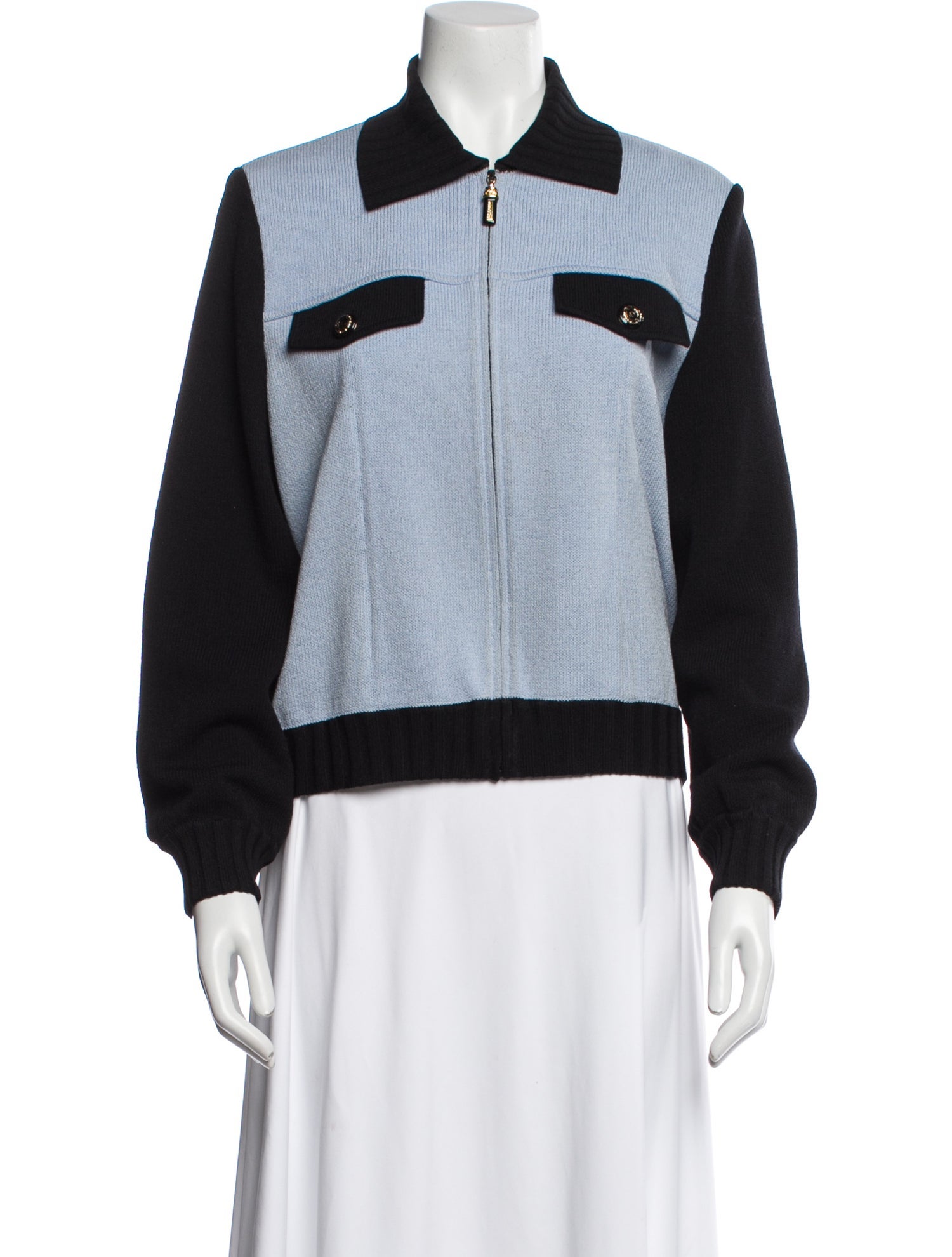 St. John Collection Vintage Colorblock Pattern Bomber Jacket