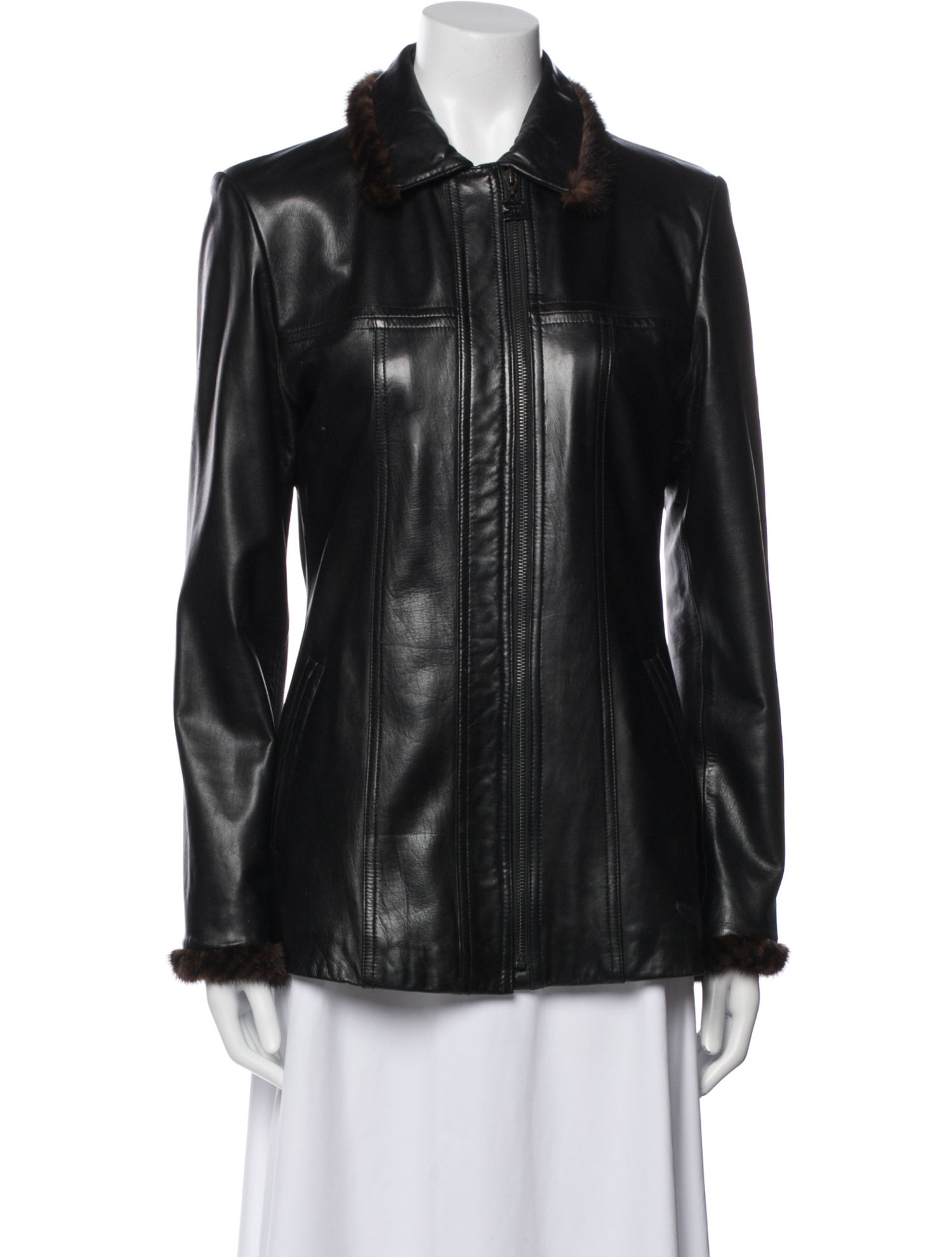 St. John Collection Leather Fur Jacket