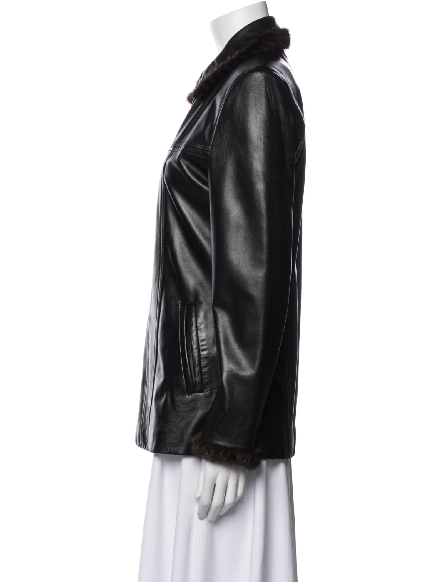 St. John Collection Leather Fur Jacket