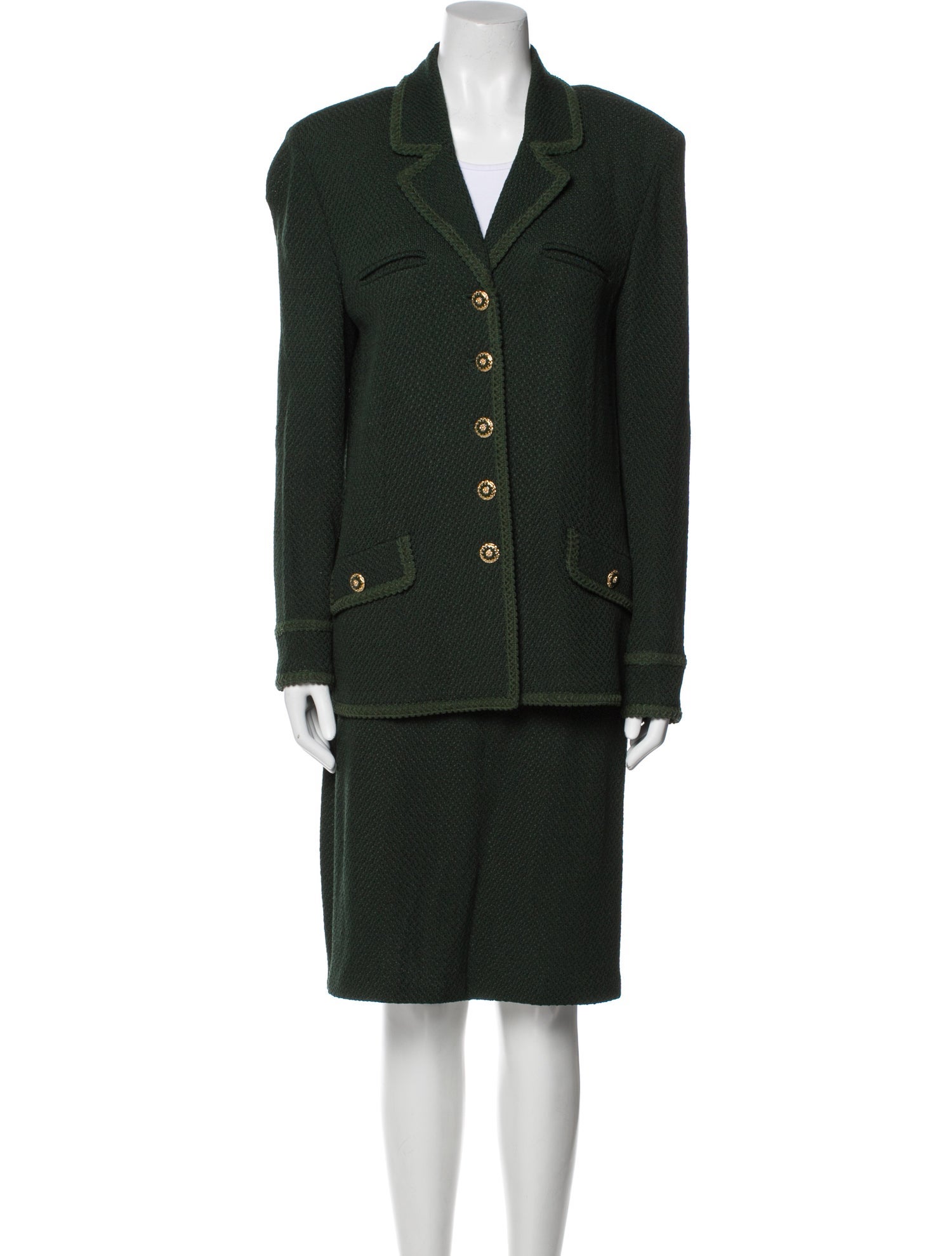 St. John Collection Leather Trim Embellishment Skirt Set