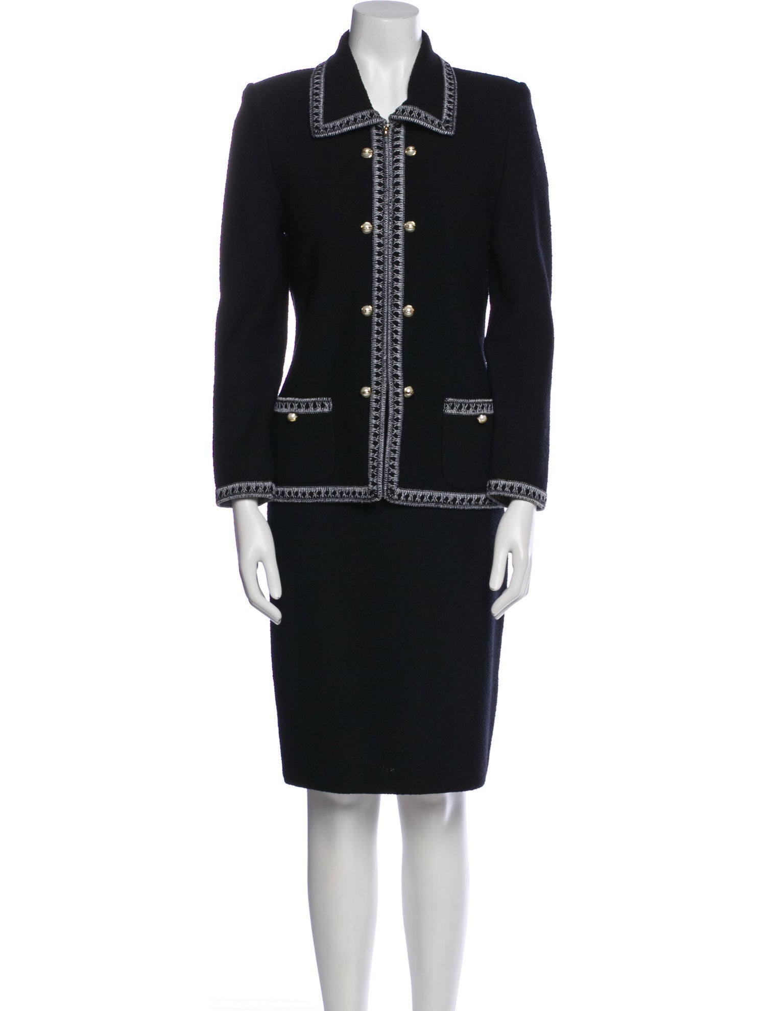 St. John Collection Patterned Embroidered Accent Skirt Suit