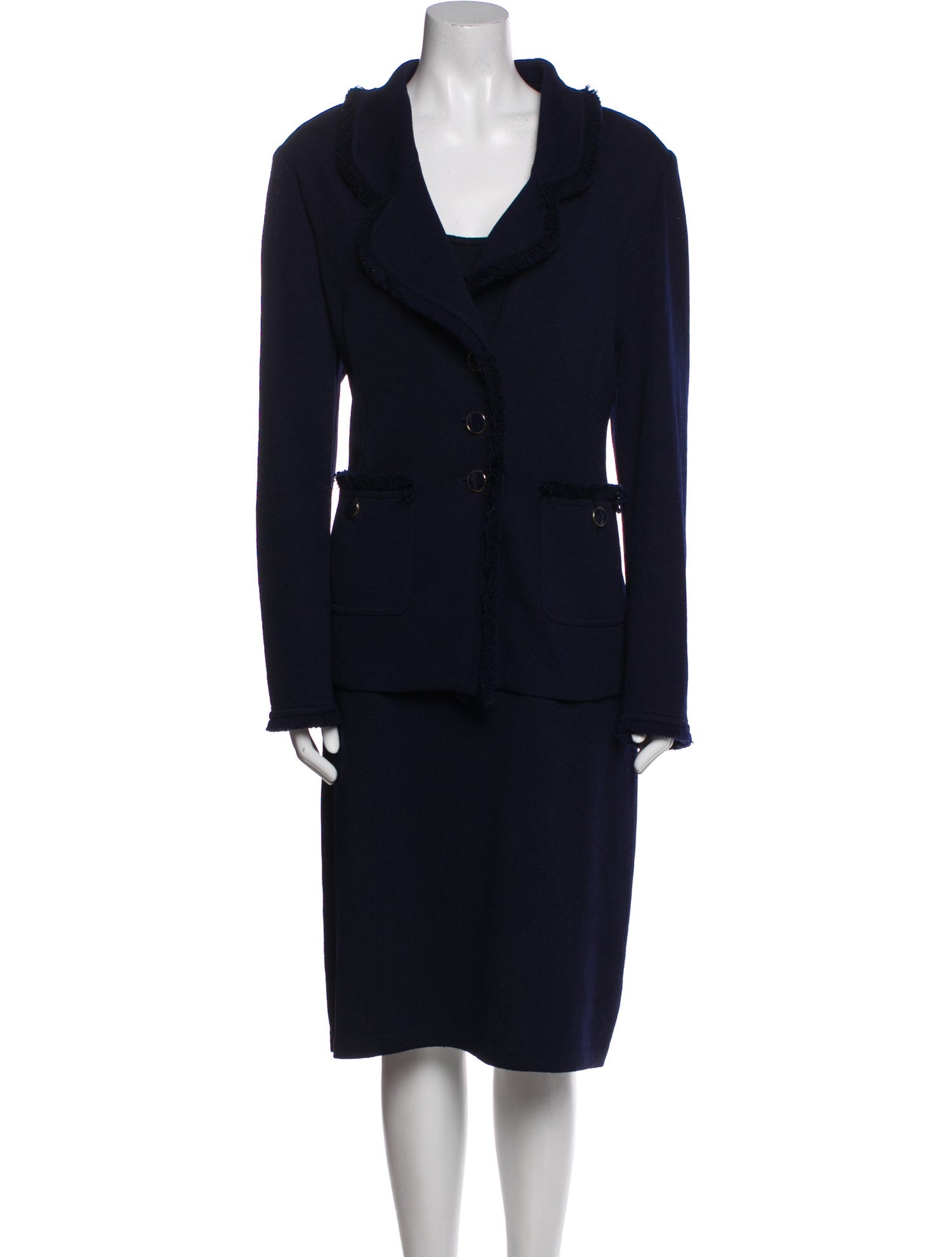 St. John Collection Wool Fringe Trim Accent Dress Set