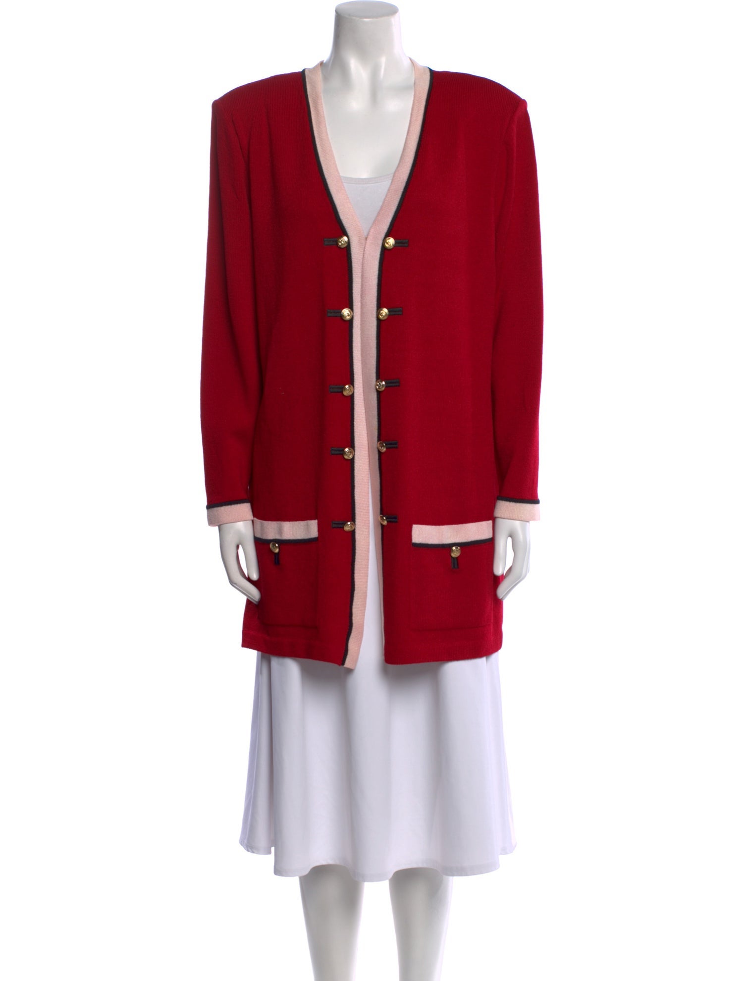 St. John Collection Colorblock Pattern Open Front Sweater