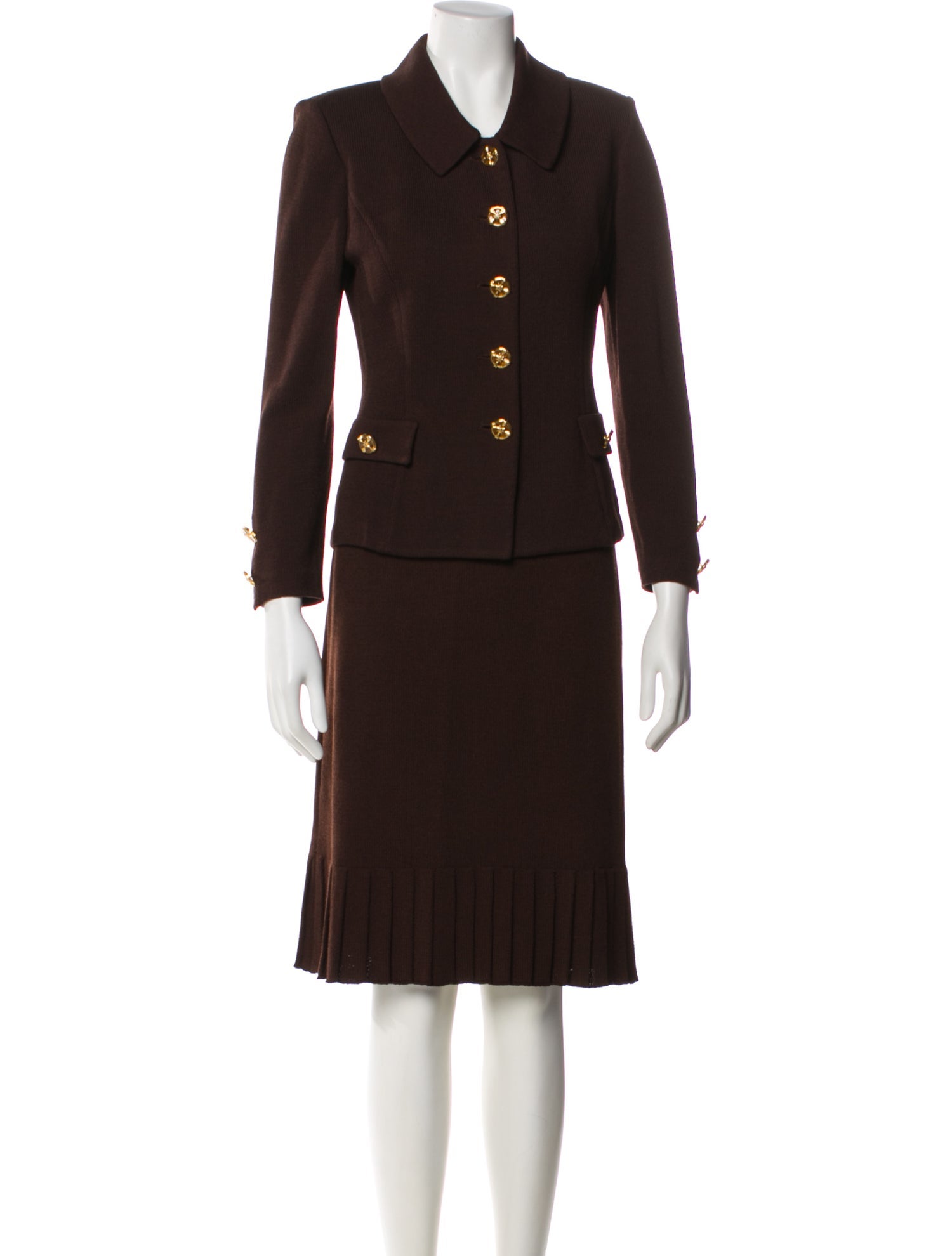 St. John Collection Wool Pleated Accents Skirt Set