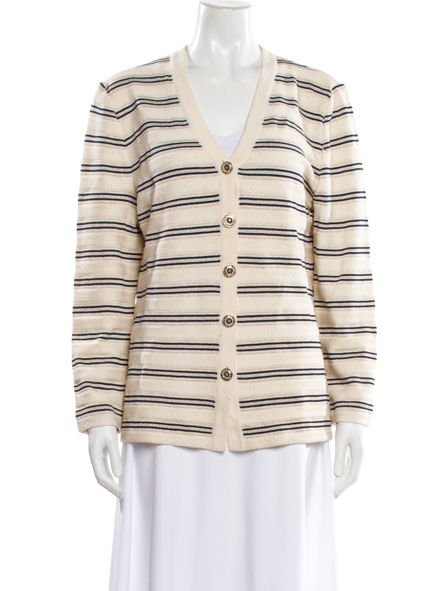 St. John Collection Striped V-Neck Sweater