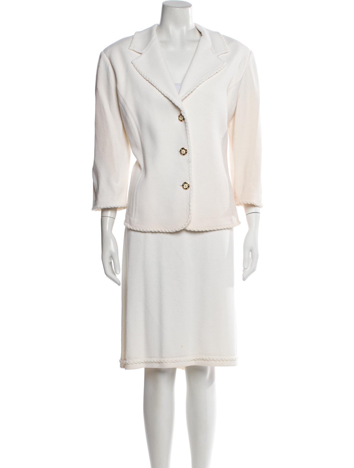 St. John Collection Wool Crochet Trim Skirt Suit