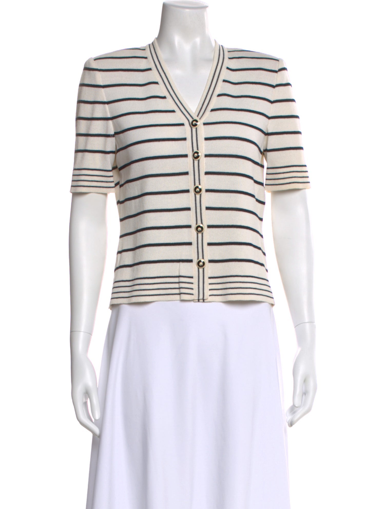 St. John Collection Striped V-Neck Top