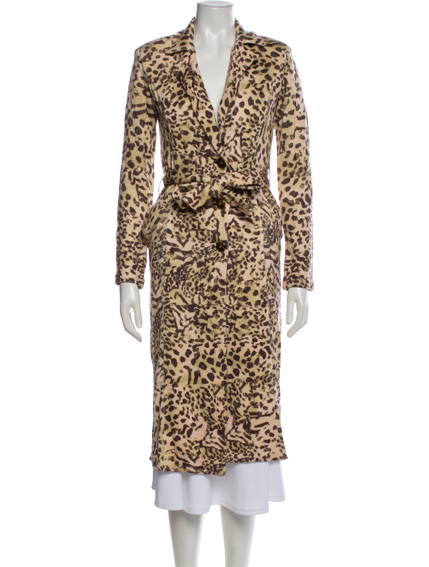 St. John Collection Wool Animal Print Trench Coat