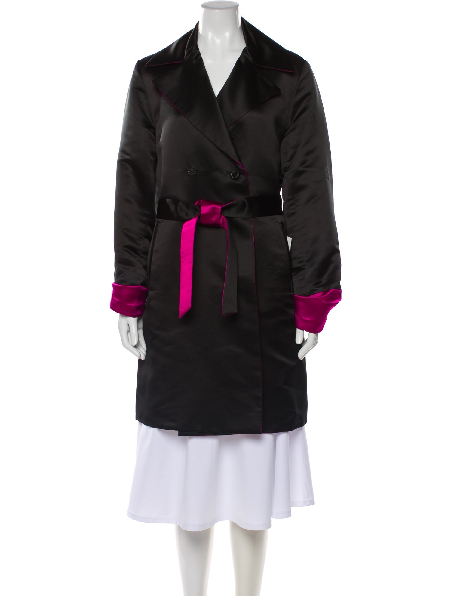 St. John Collection Silk Colorblock Pattern Trench Coat