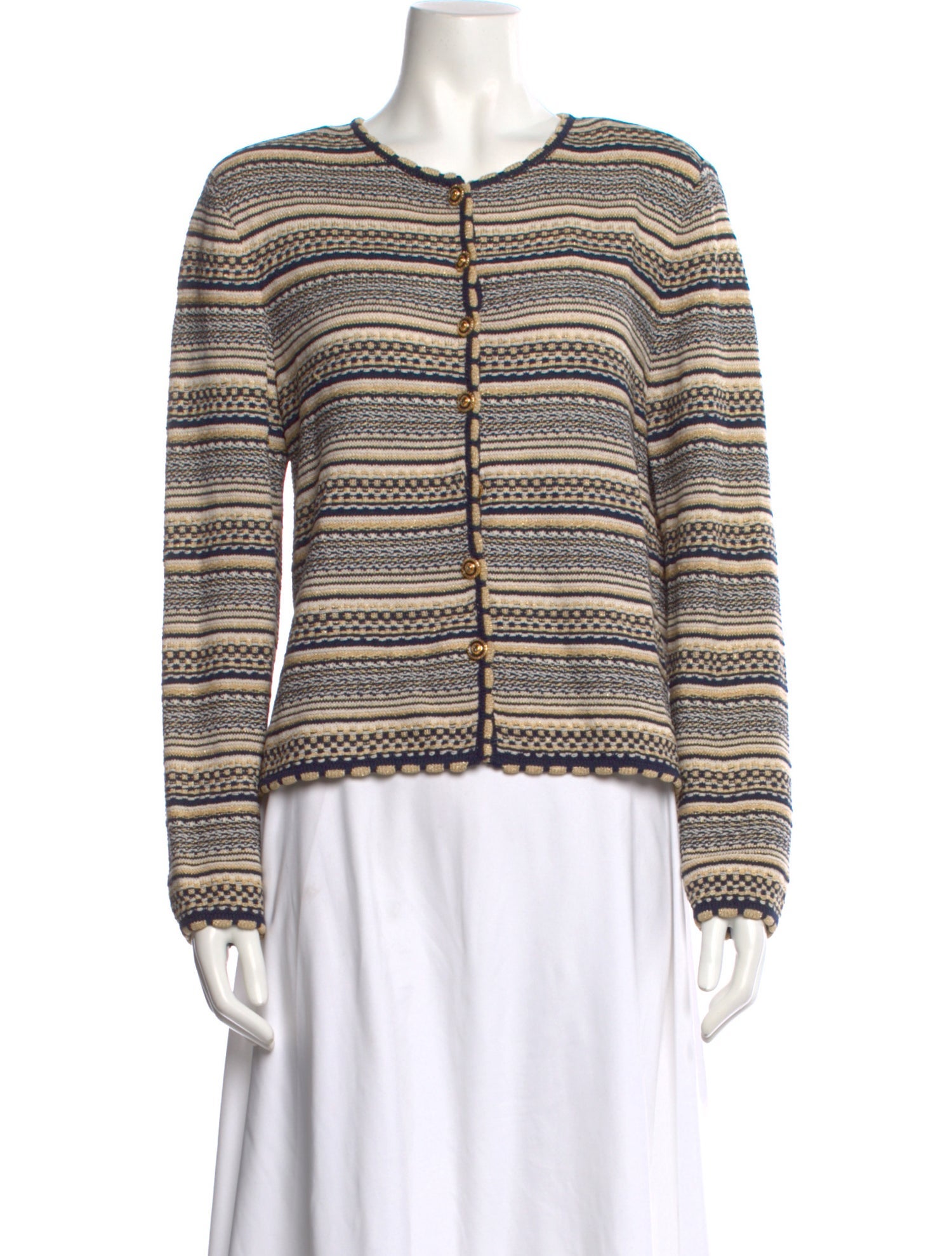 St. John Collection Striped Crew Neck Top