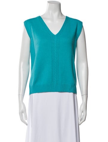 Pre-owned St John V-neck Sleeveless Top In Blue