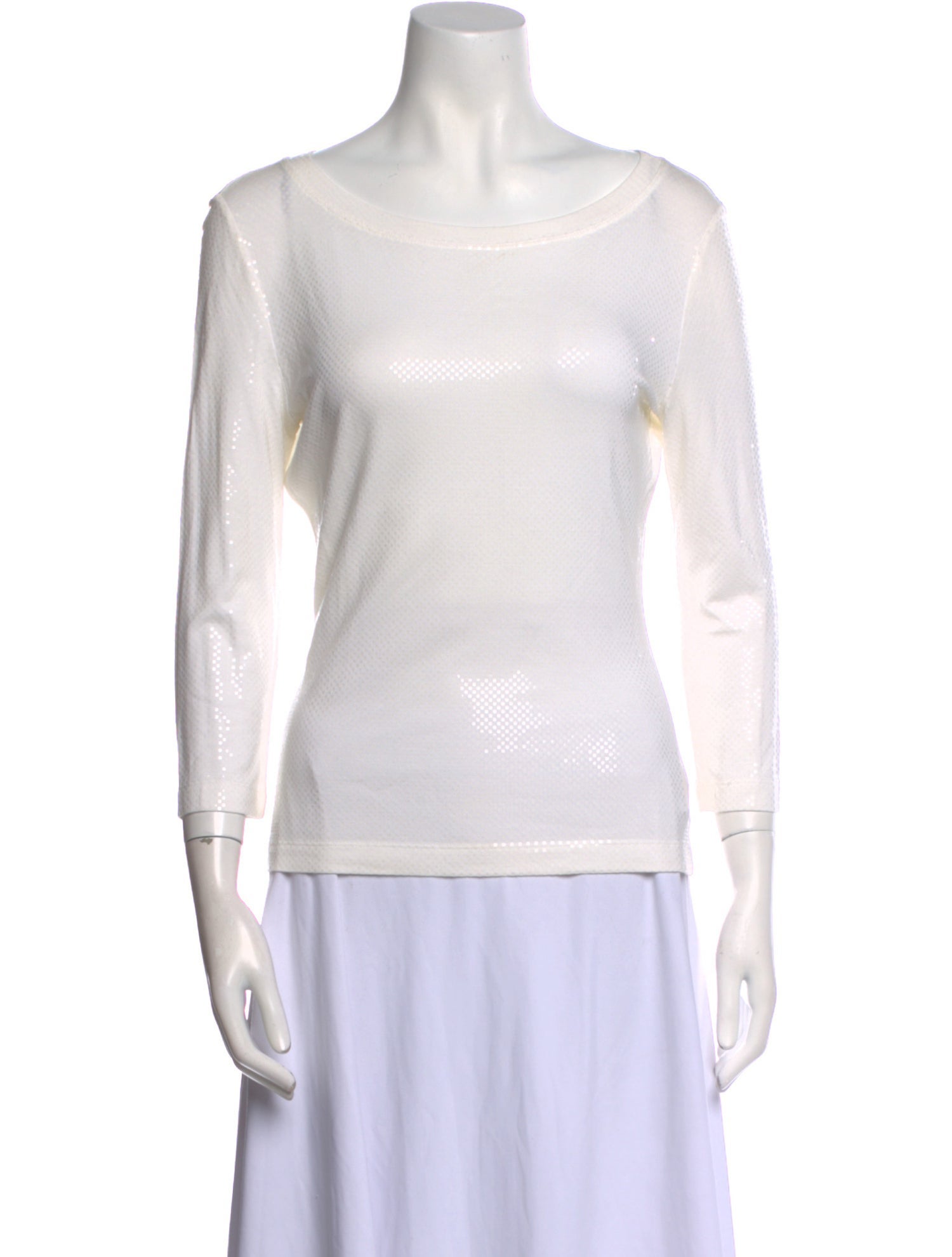 St. John Caviar Bateau Neckline Long Sleeve Top