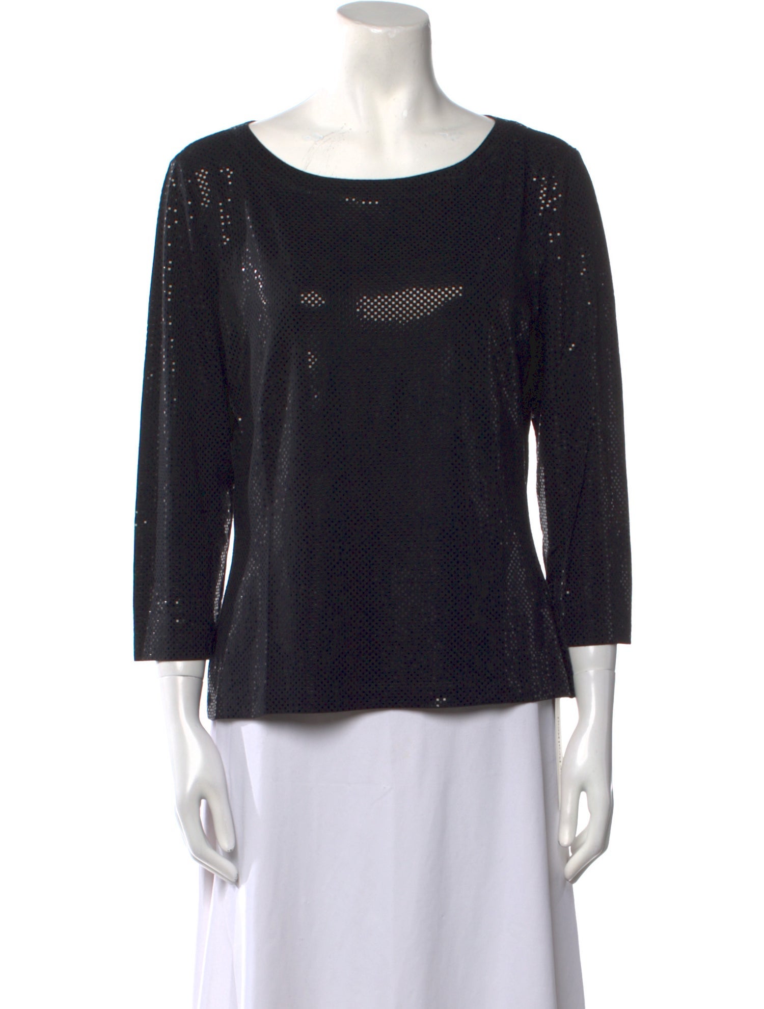 St. John Caviar Bateau Neckline Three-Quarter Sleeve Top