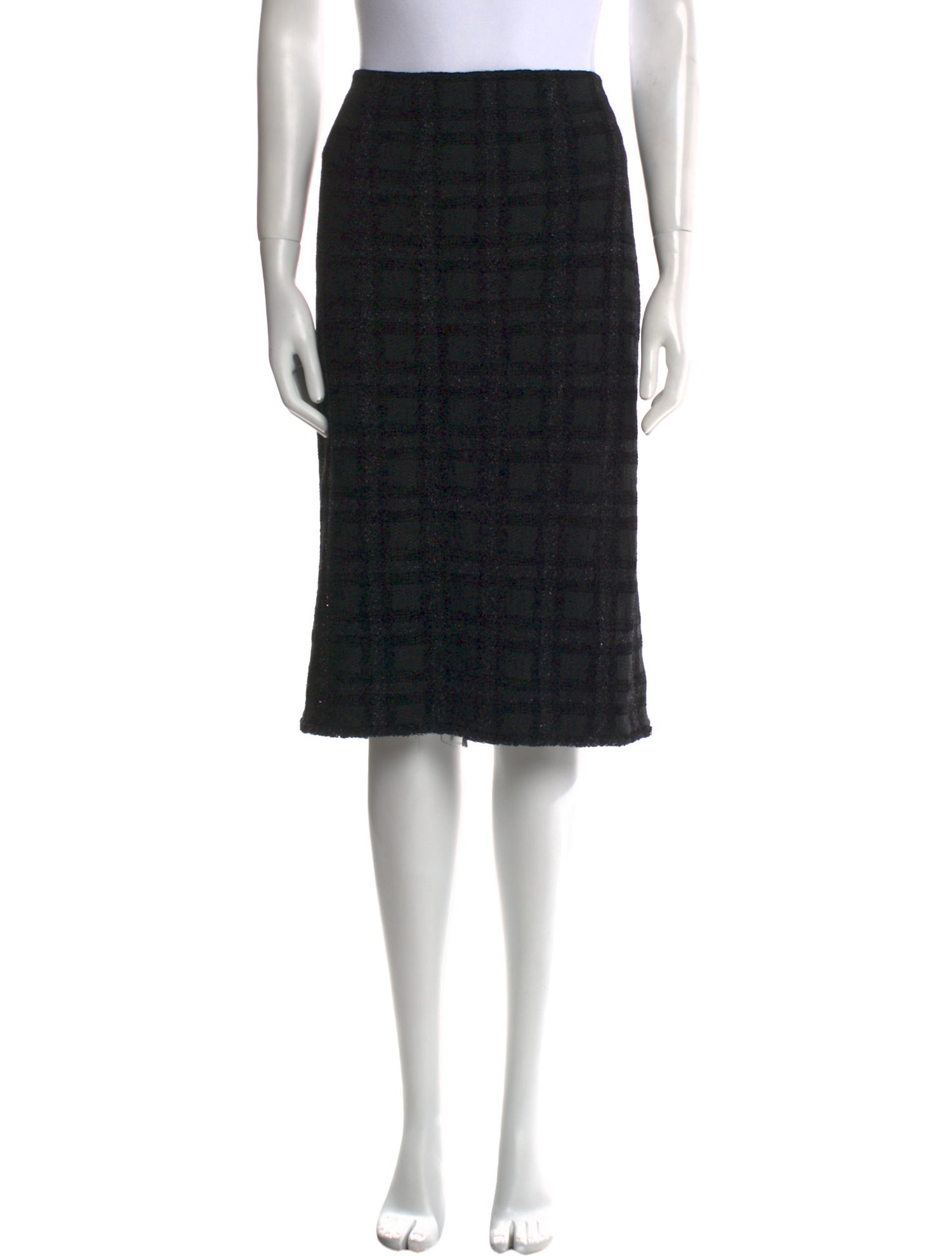 St. John Caviar Plaid Print Knee-Length Skirt