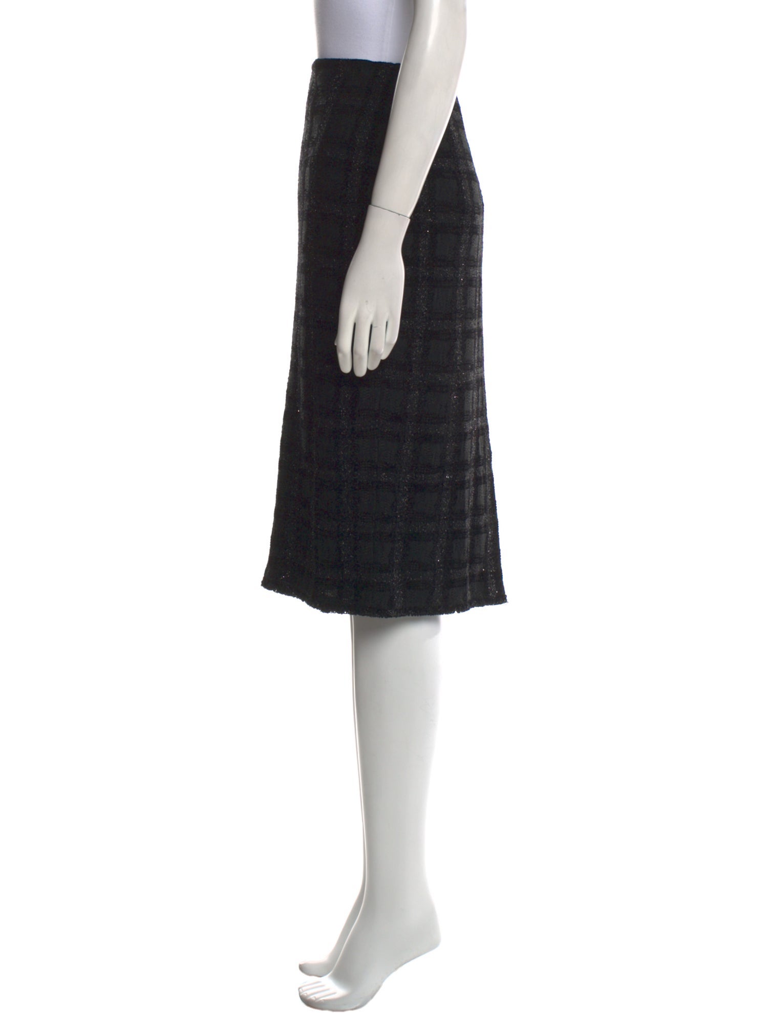 St. John Caviar Plaid Print Knee-Length Skirt