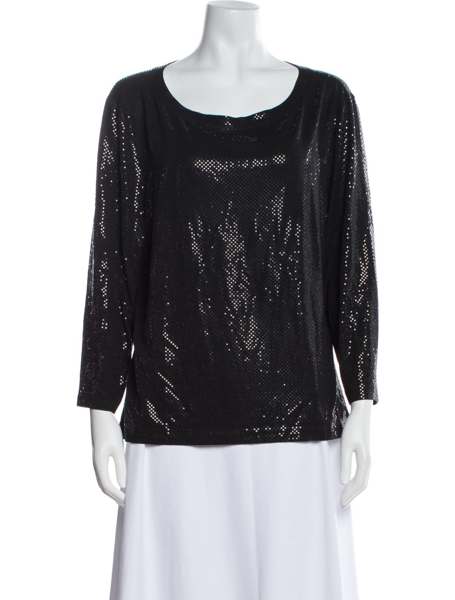 St. John Caviar Scoop Neck Three-Quarter Sleeve Blouse