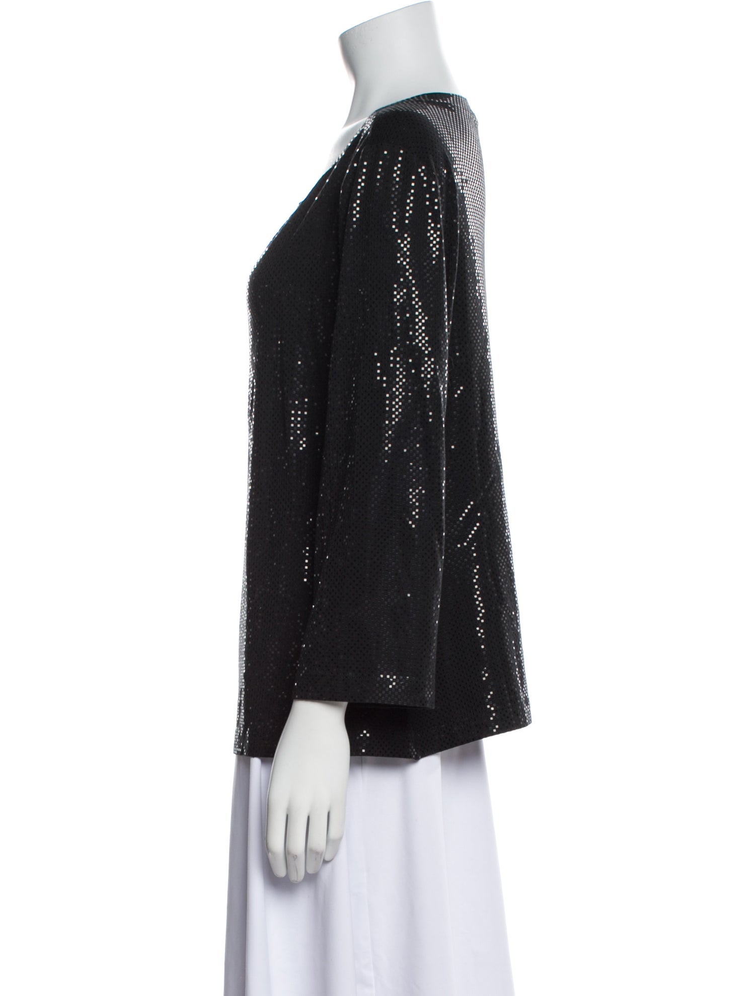 St. John Caviar Scoop Neck Three-Quarter Sleeve Blouse