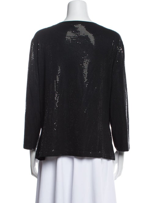 St. John Caviar Scoop Neck Three-Quarter Sleeve Blouse