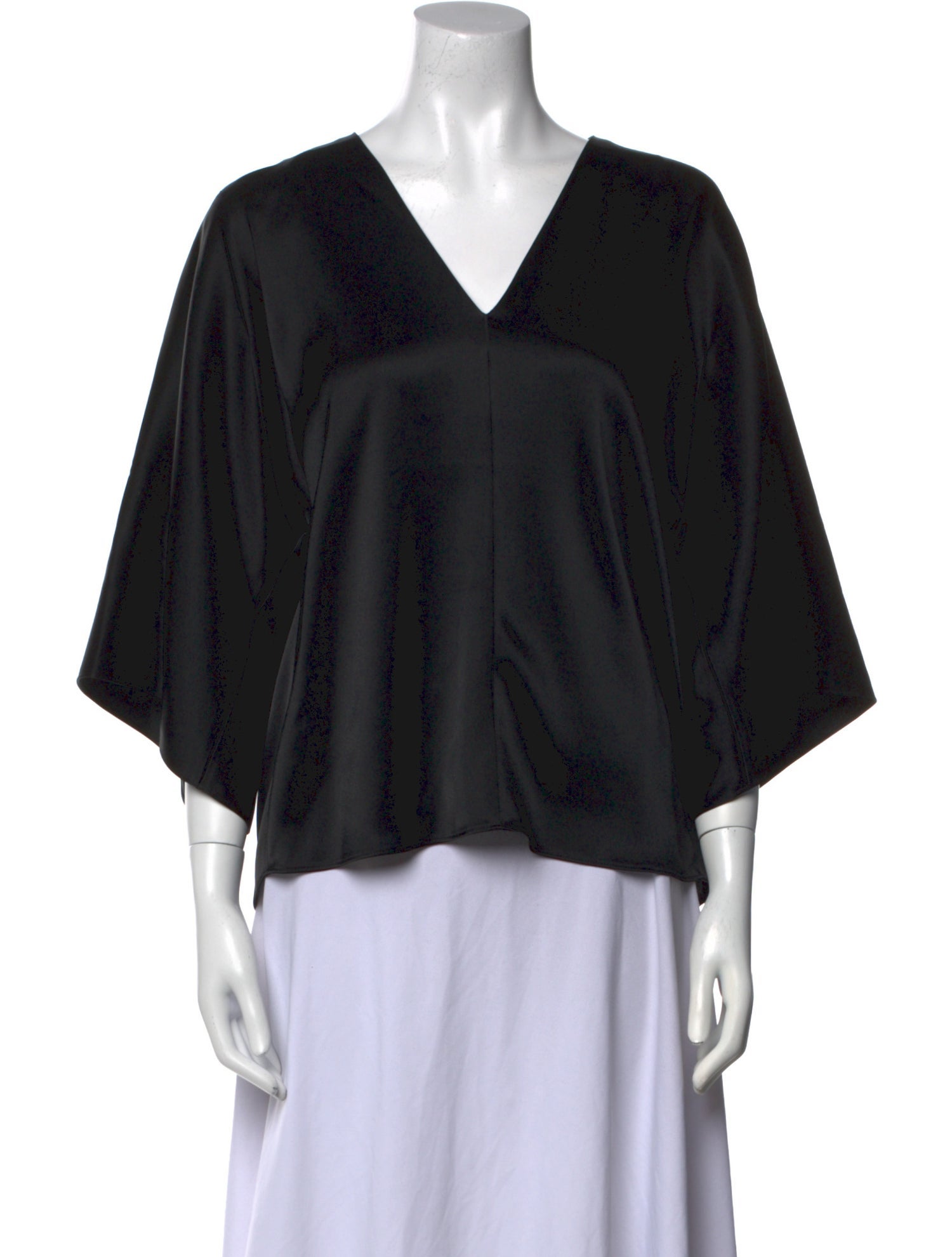 St. John Caviar V-Neck Three-Quarter Sleeve Blouse