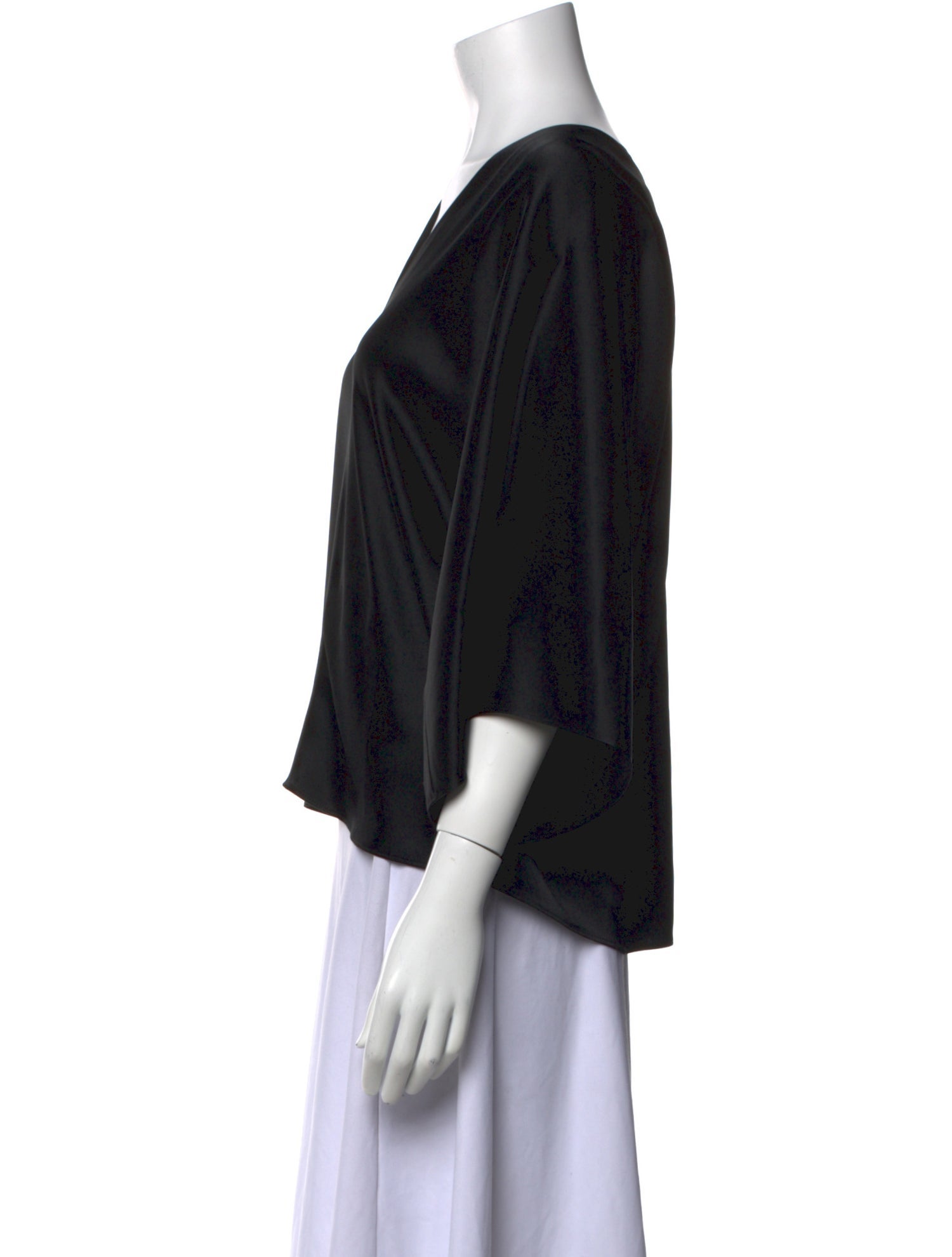 St. John Caviar V-Neck Three-Quarter Sleeve Blouse